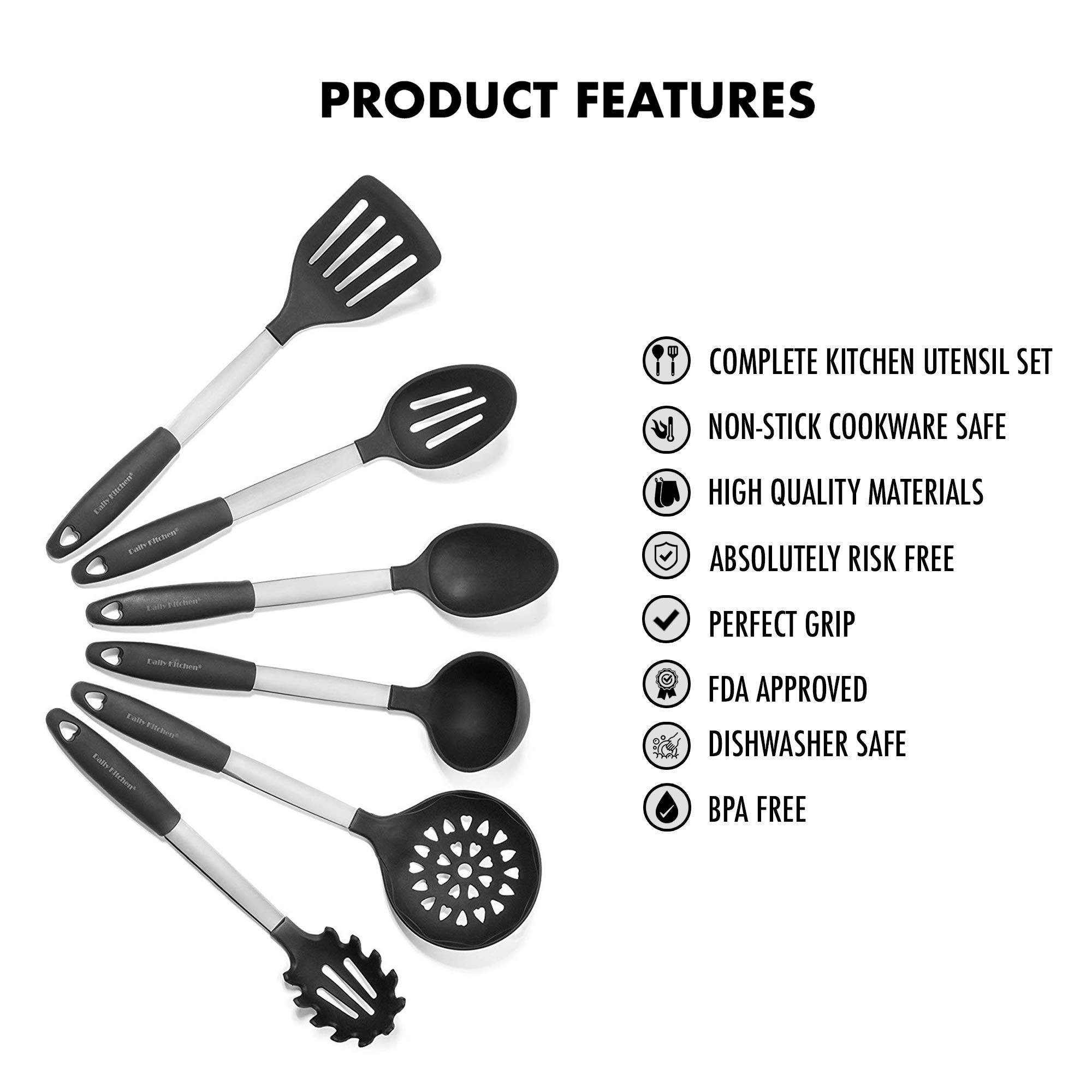HaWare - Set di 6 utensili da cucina in silicone, con manico in