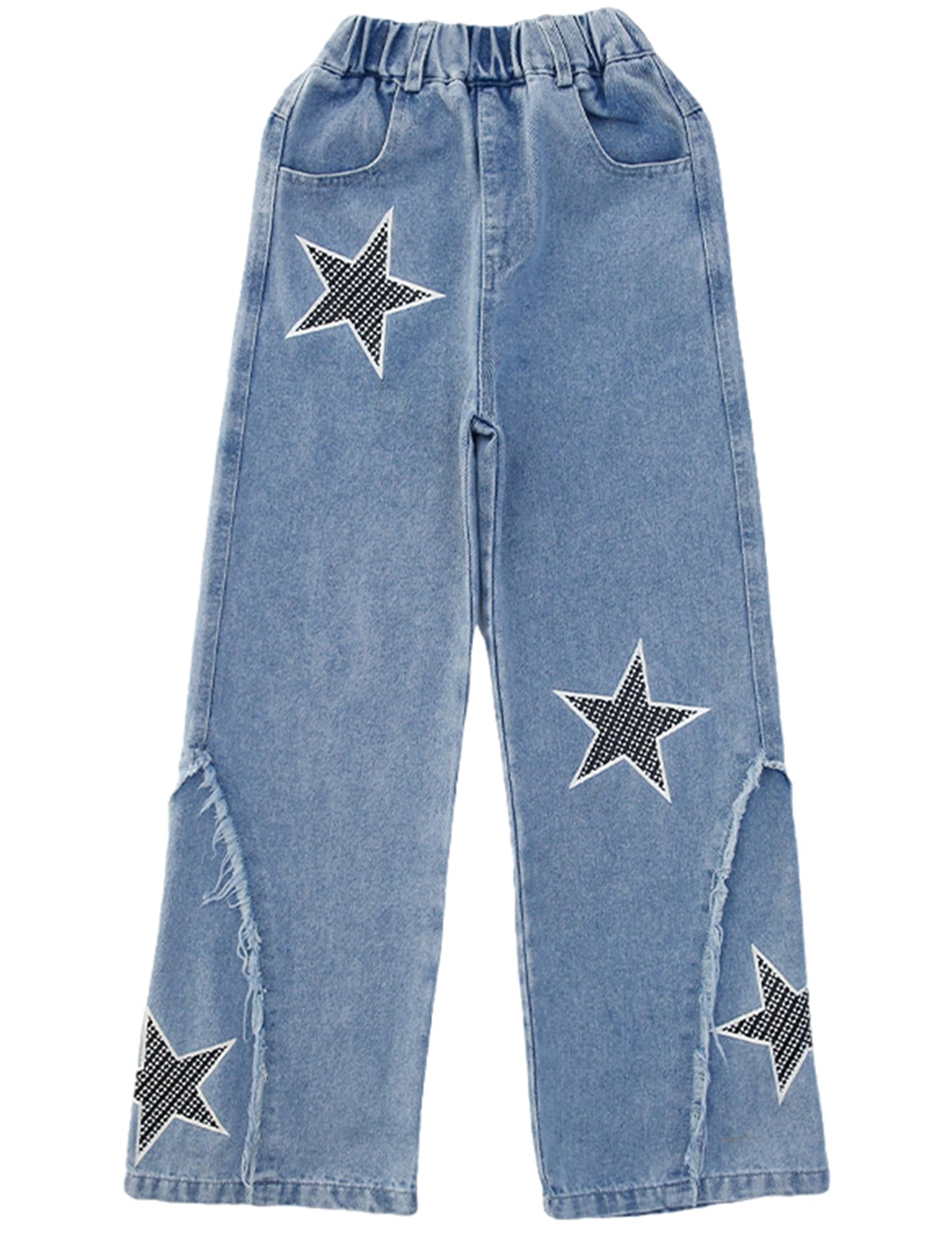 Happy Cherry Jeans da ragazza a gamba larga dritta svasata in denim per tutte le stagioni 5-15 anni