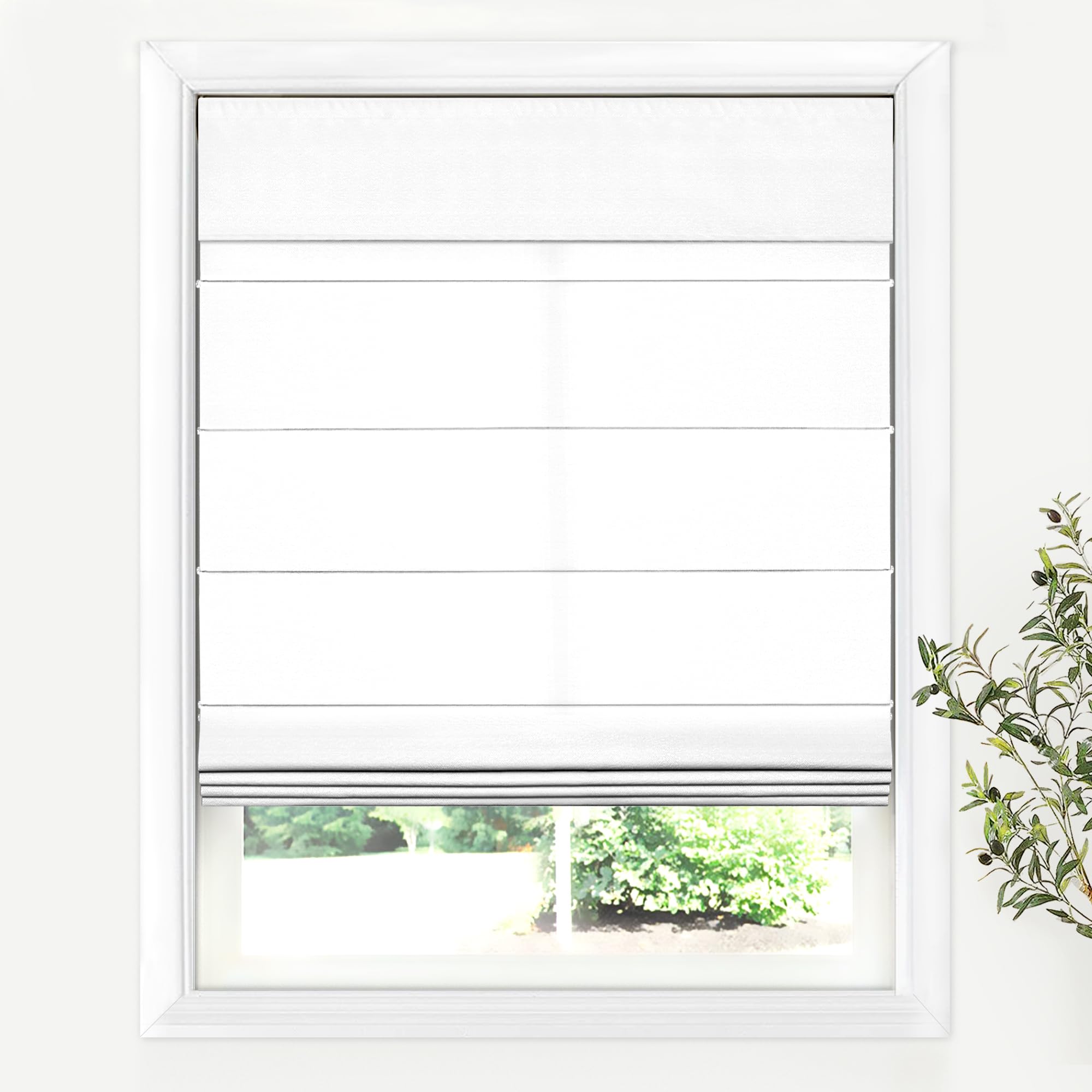 Photo 1 of LazBlinds Cordless Roman Shades for Windows, Light Filtering Thermal Insulated Window Blinds, Lightweight Fabric Blinds for Indoor Windows, 24" W x 60" H, White