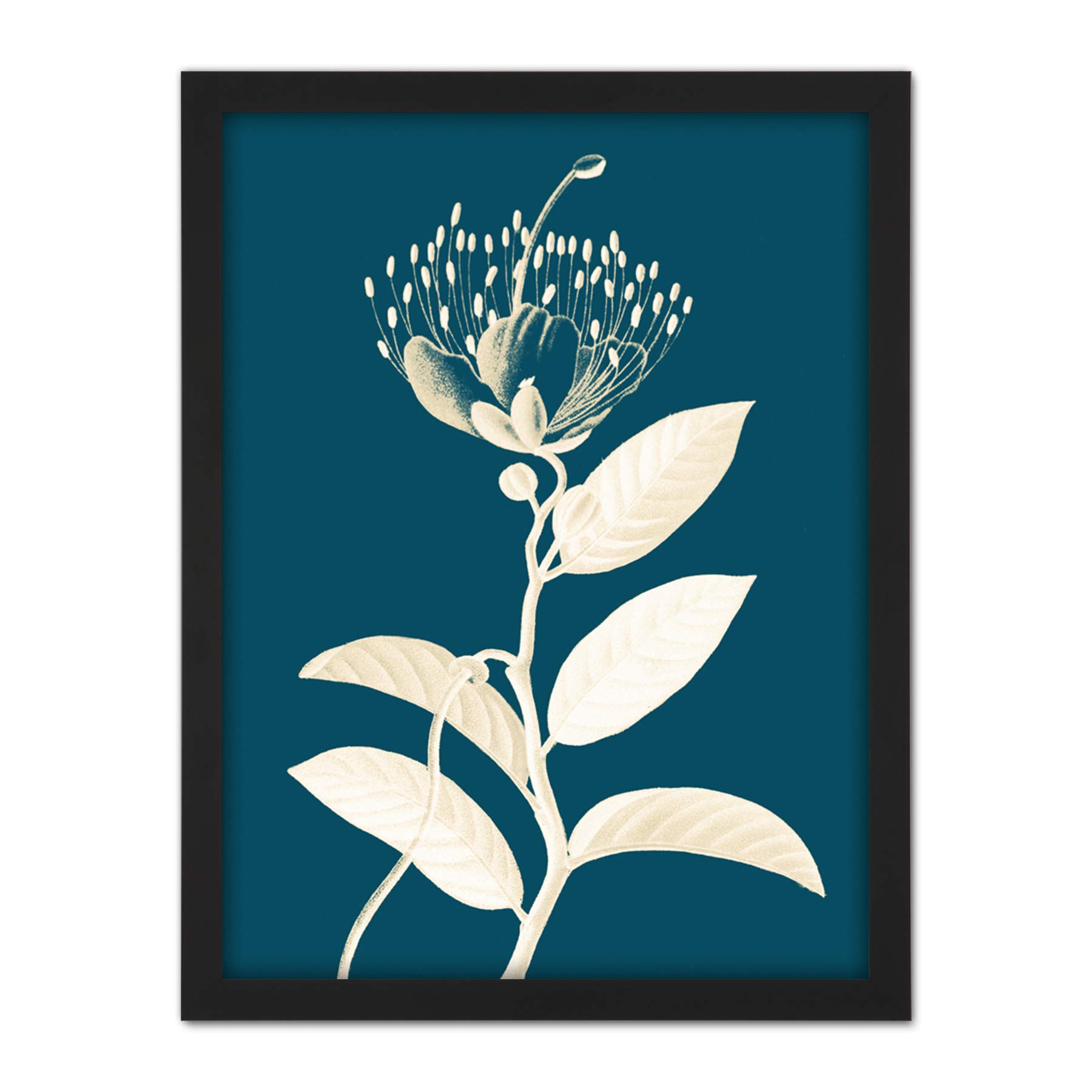 Wee Blue Coo Modern Bold Biodiversity Blue Plant Artwork Framed Wall Art Print 18X24 Inch