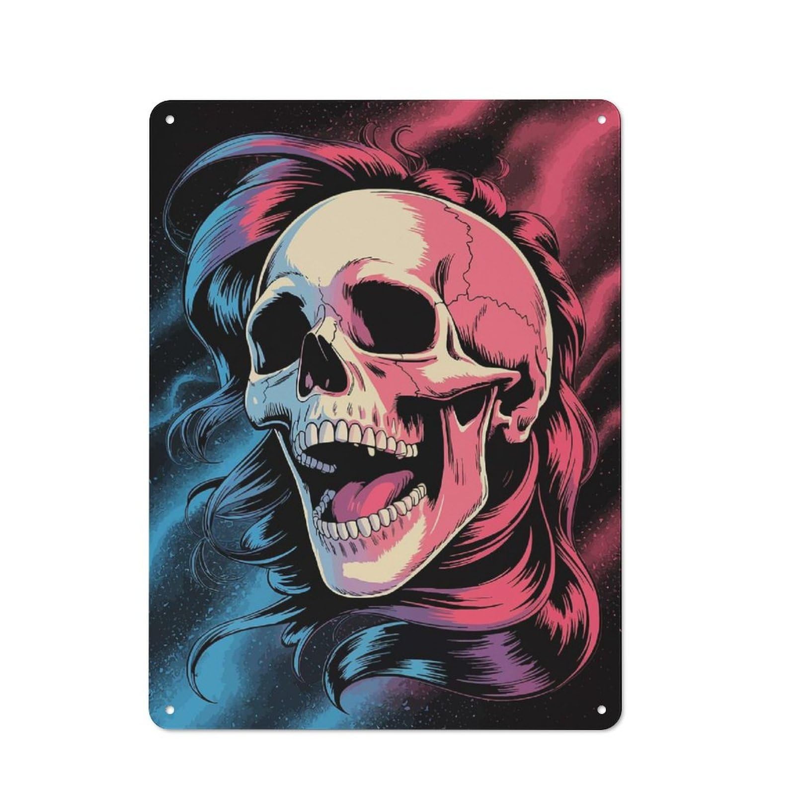 Junmoney Skull With Hair Digital Art Industrial-Style Metal Plaque 40X30cm For Hallway Wall, A Winter Wall Decor Update For Hallway Decor Lovers