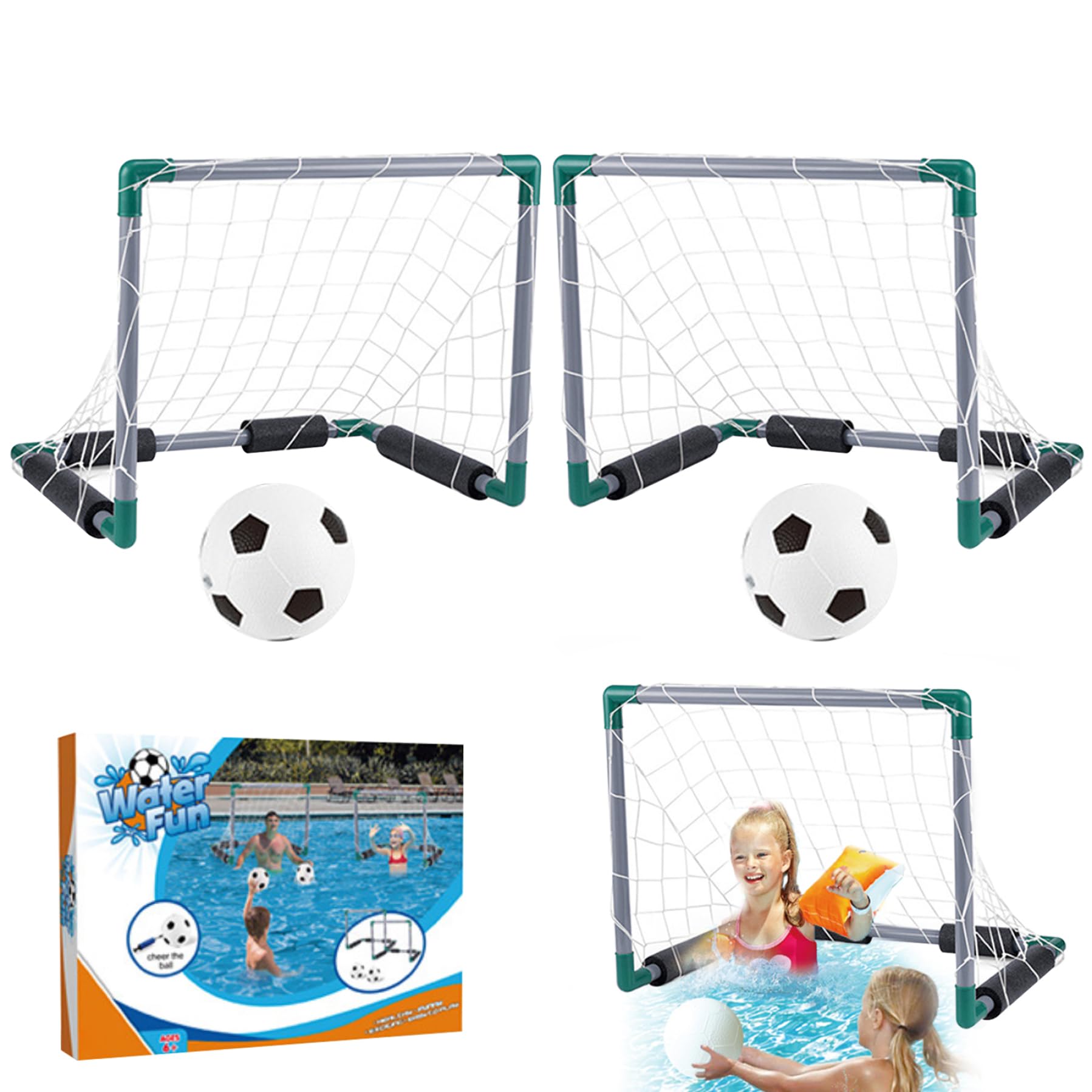 Juego de fútbol acuático, Piscina Flotante de enfriamiento de Verano, Incluye 2 porterías de Piscina, 2 Pelotas y 1 inflador, Juegos interactivos para Padres e Hijos para Adultos y Familia
