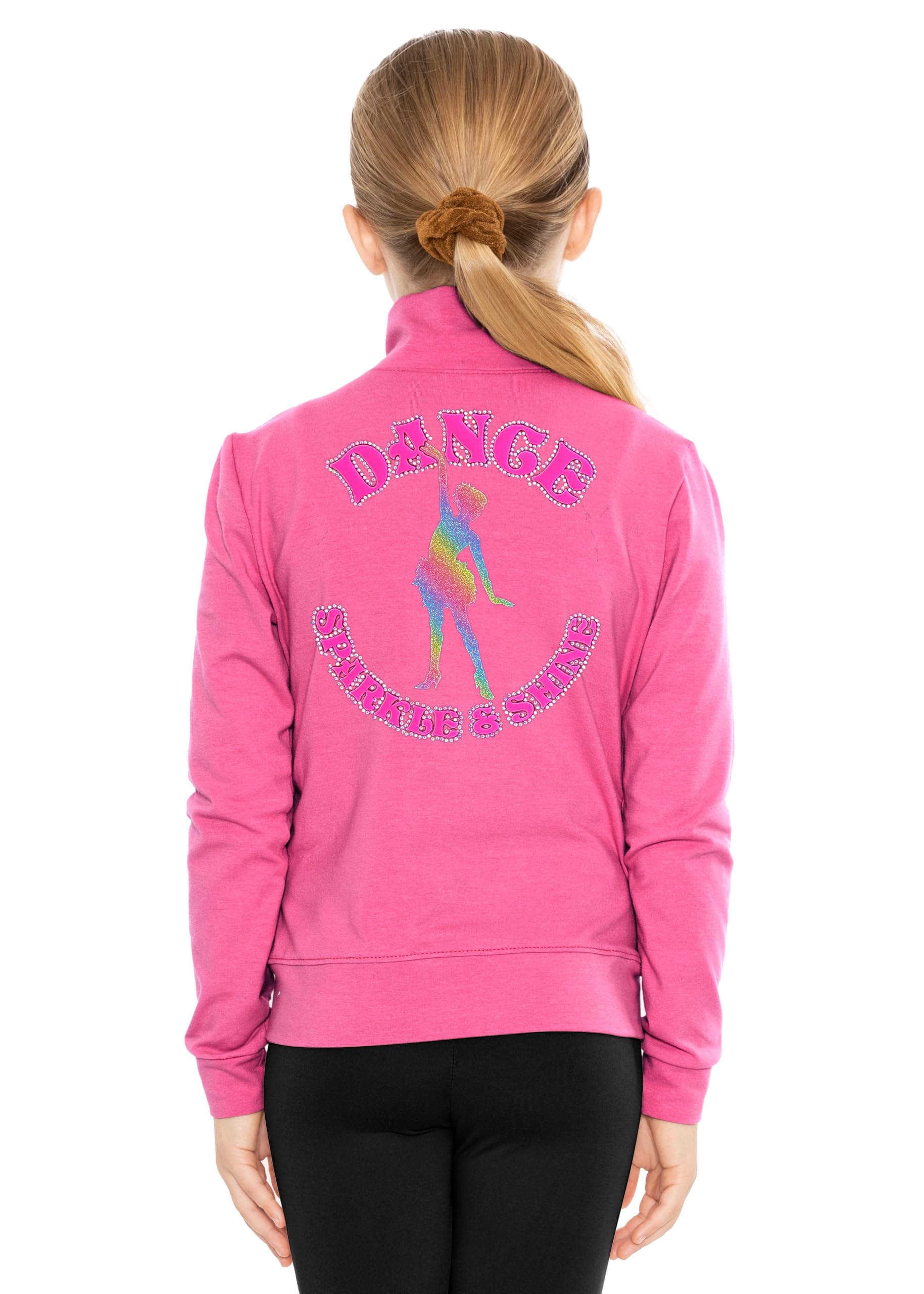 STRETCH IS COMFORT Sparkle Dance Warm Up Jacket for Girls and Women | Glitter Performance Studio Competition Zip Layer