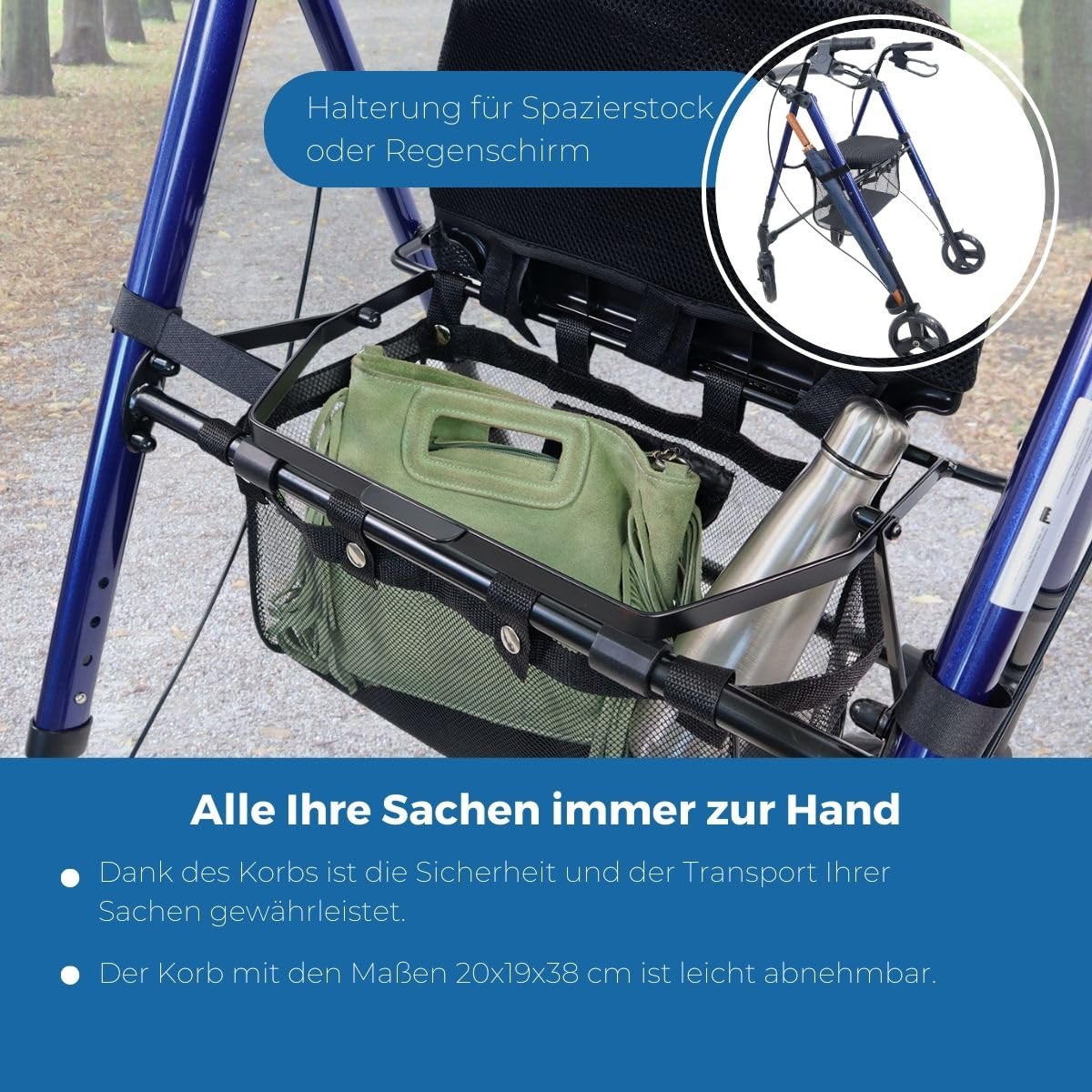 Mobiclinic®, Rollator faltbar und leicht, Gehhilfe, Für übergewichtige menschen, Faltbare, Leichtgewicht, Verstellbare beine sitz, Mit 4 rädern, Stockhalter, Korb