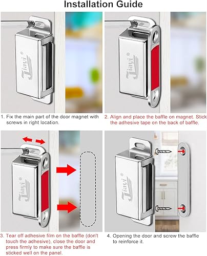 Miniatura 4 de Jiayi Pestillo magnético para gabinete, paquete de 4 pestillos magnéticos de 30 libras para puerta de armario, cierres magnéticos para puertas de