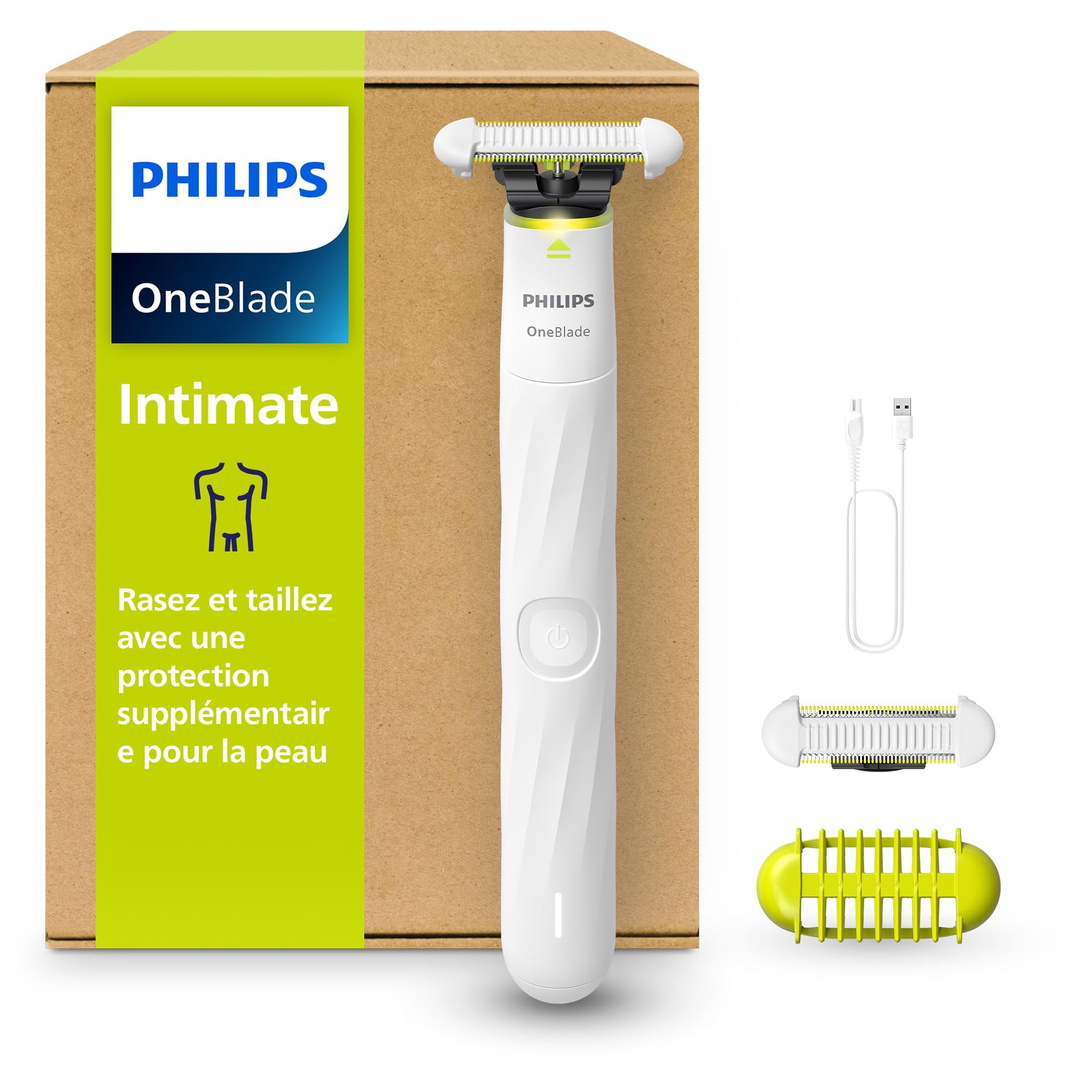 Philips OneBlade Intimate - Rasez et taillez avec une protection supplémentaire pour la peau, modèle QP1930/30
