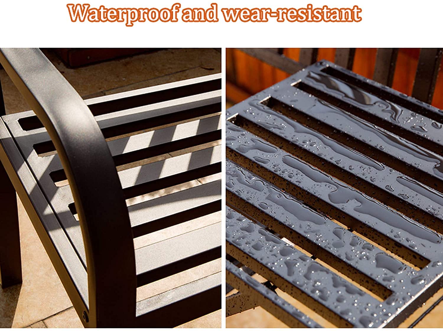 Ogrodowa ławka na patio z wysuwanym środkowym stołem, podwójne siedzenie, stalowa ławka na podwórko i ogród, rekreacja, 150 x 60 x 85 cm, idealna do relaksu na świeżym powietrzu