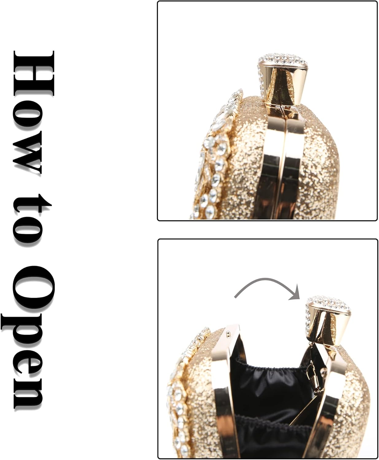 Womens Sparkly Rhinestone Crystal Clutch Bag Glitter Sequin Bridal Purse Evening Handbag for Wedding Party Prom - Image 8