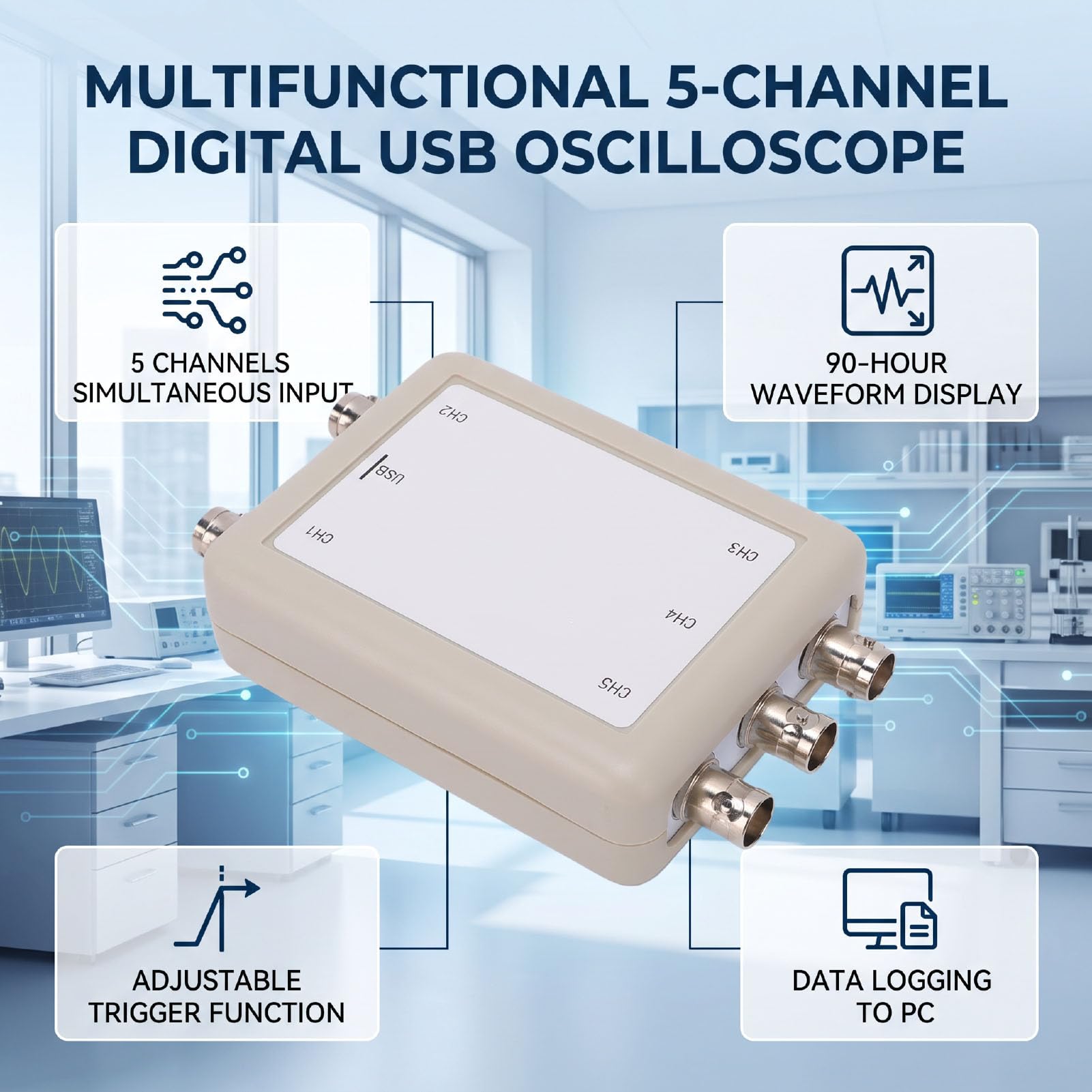 Goshyda Osciloscopio USB de 5 Canales Fosc53C1