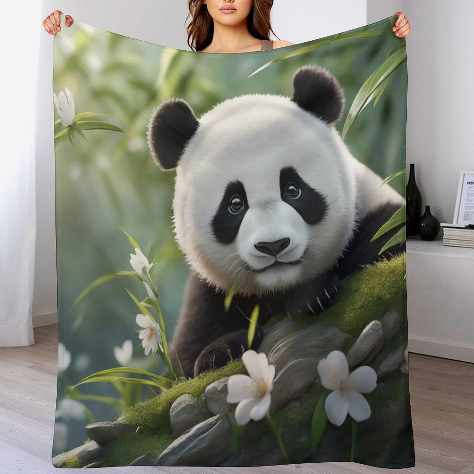 Couverture polaire panda super douce en flanelle légère et moelleuse