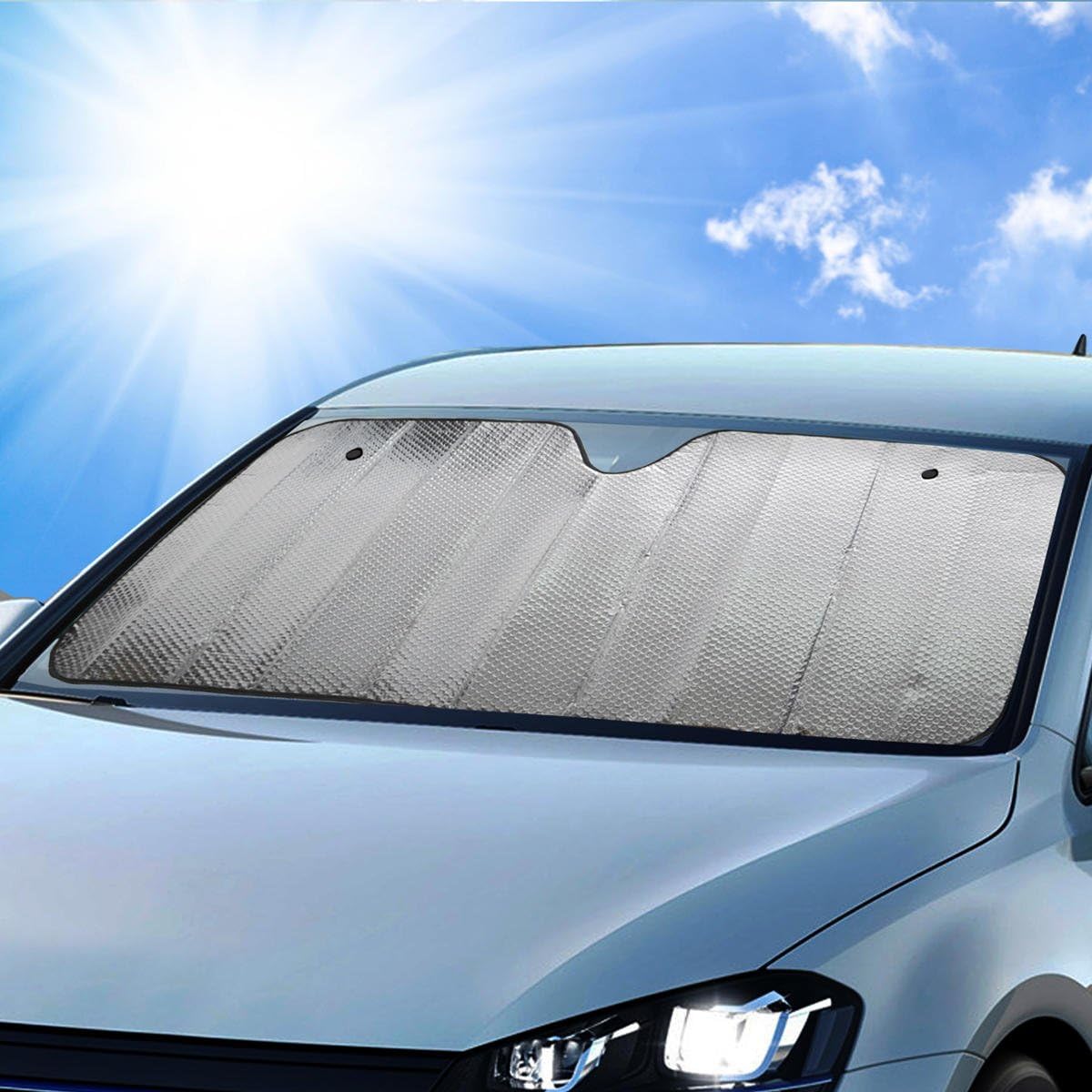 BDK Parasol para parabrisas delantero de una sola burbuja, parasol plegable en acordeón para coche, camión, SUV, bloquea los rayos UV, protector de visera solar, mantiene tu vehículo fresco