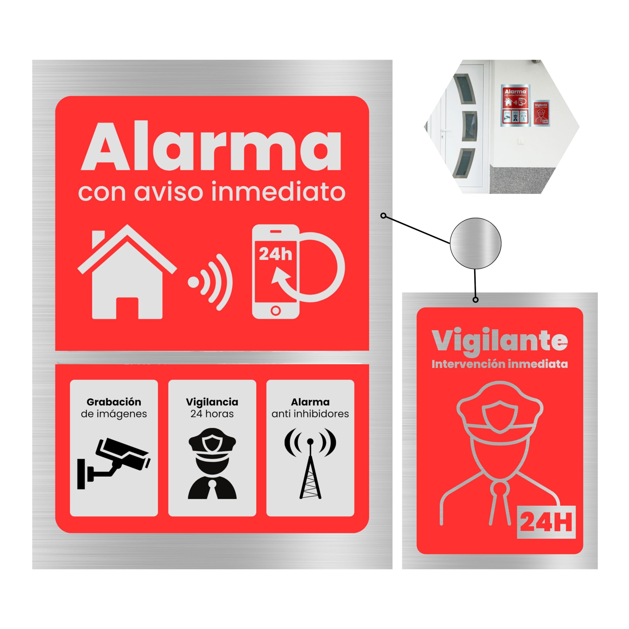 Pack de 2 Cartel Alarma de Aluminio | Videovigilancia Alarma Securitas | Señal de Seguridad y Efecto Disuasorio Exterior/Interior