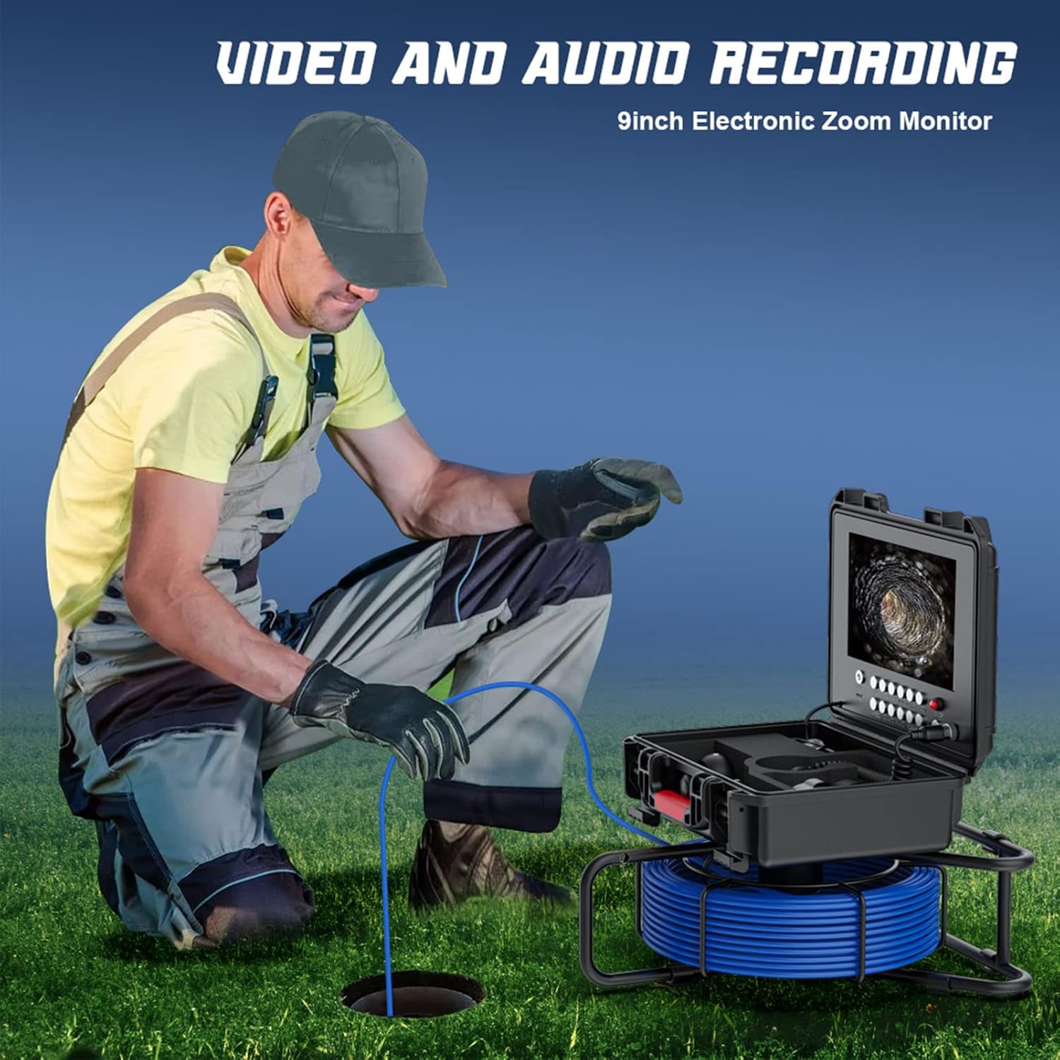 HD Pipeline Inspection Camera DVR Sewer Camera 9 Inch LCD Monitor 23mm Industrial Drainage Pipe Endoscope Pipeline Video System with Meter Counter, 16G TF Card,50M