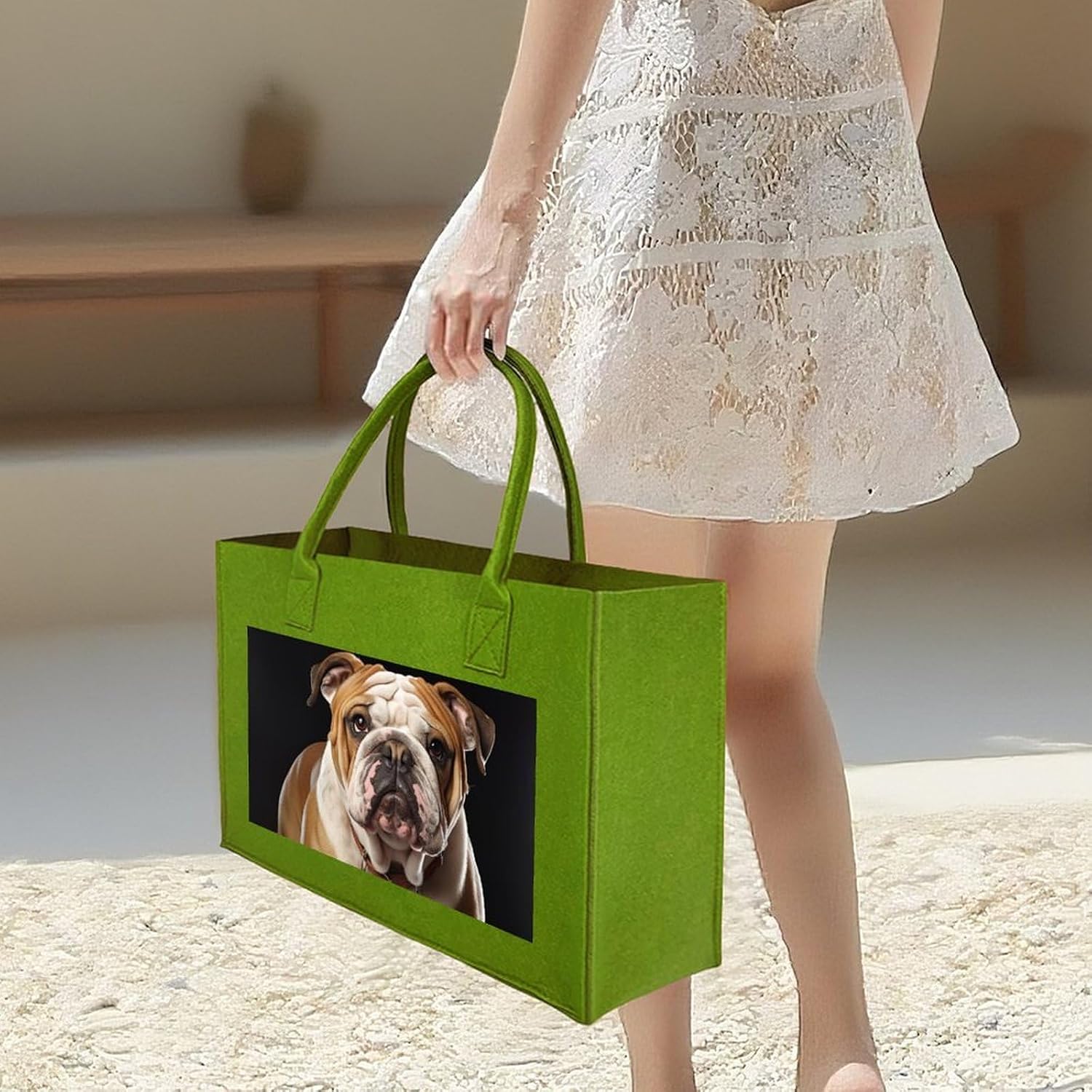 English-Bulldog Tote Bag for Unisex, Large Felt Shopping Bag with Handles, Handbag, Reusable Gift Bag