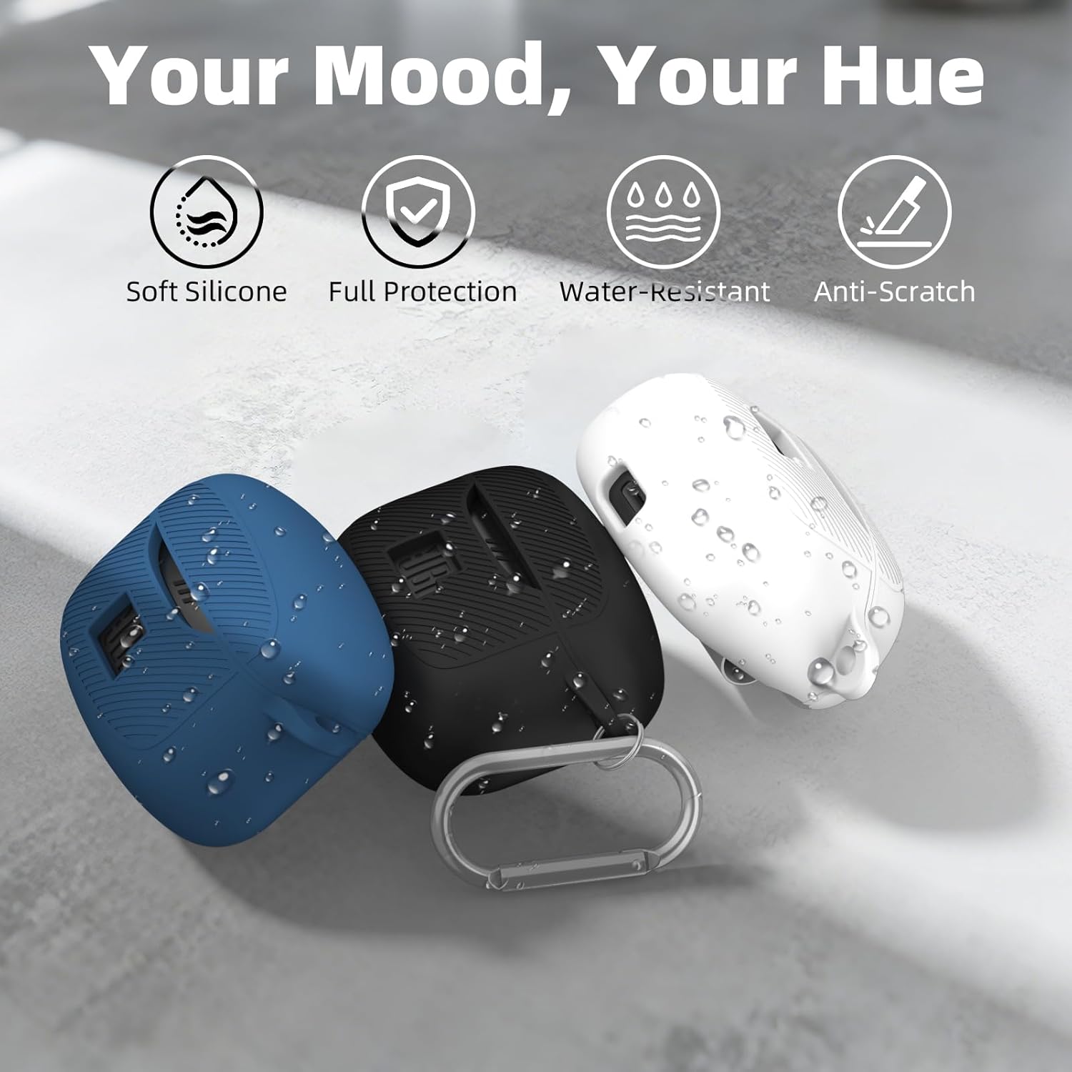 Protective Case for JBL Tune Buds 2, Compatible with JBL Earbuds Tune Buds 2 Charging Case - Soft Silicone Cover with Carabiner & Cleaning Kit, Front LED Visible (Black) - Image 3