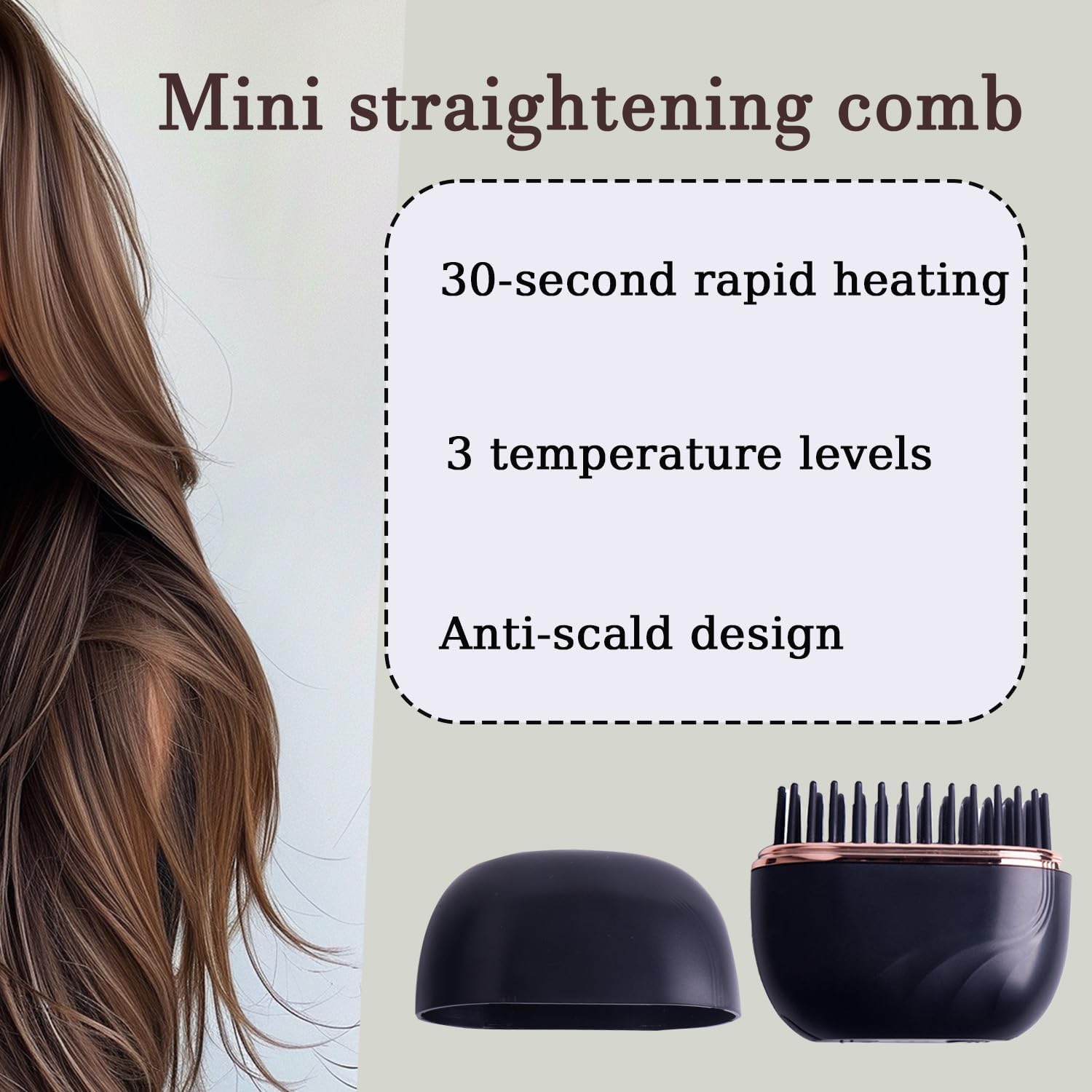 Mini Hair Straightener,Rechargeable Wireless Portable Hair Straightener Brush,3-Speed Temperature Control,Mini Hair Straightener for Women,Idea for Home Travel (Black) - Image 2