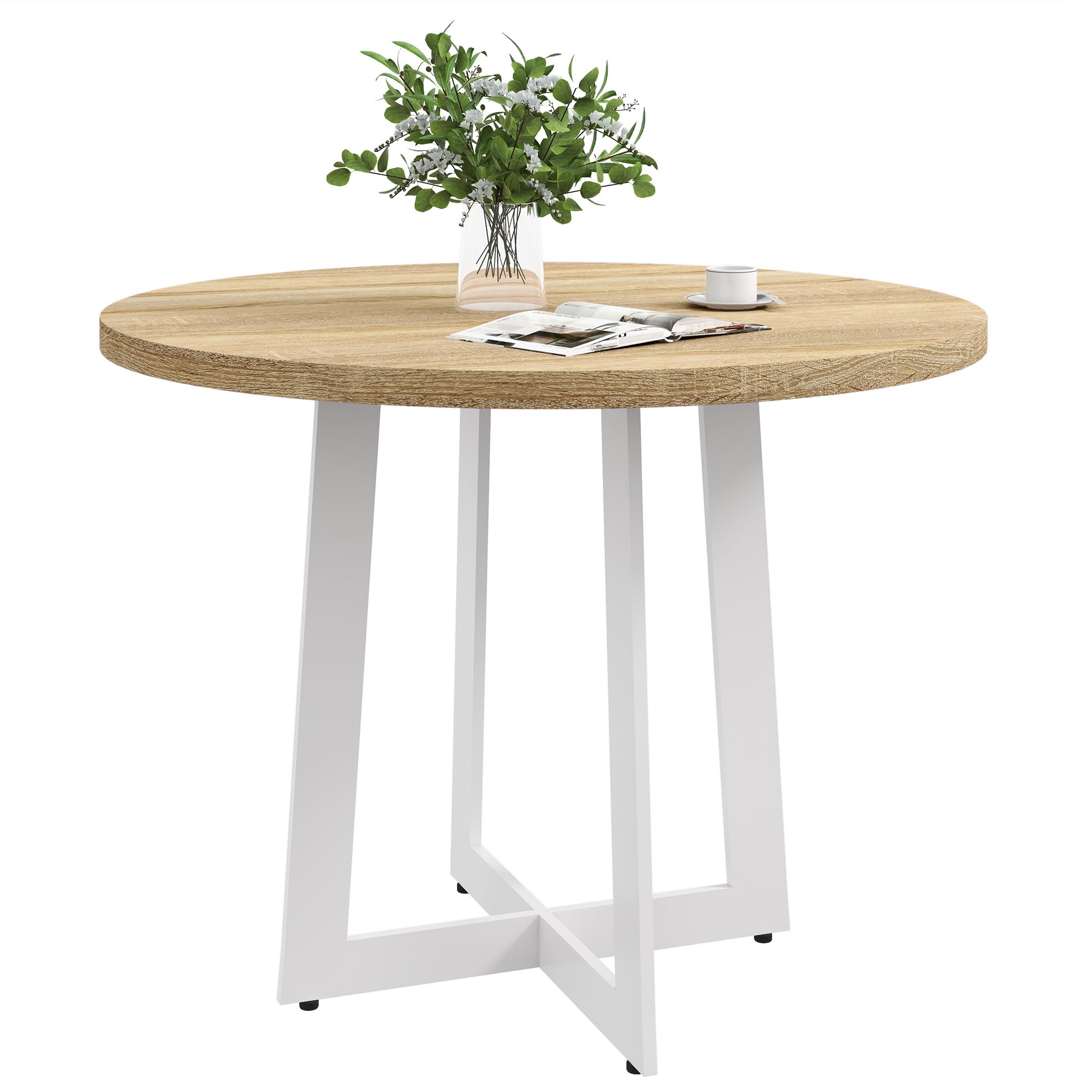 HOMCOM Tavolo da Pranzo Rotondo per 4 Persone, Tavolo da Cucina Moderno con Piano in Legno, Ø100x75cm, Bianco