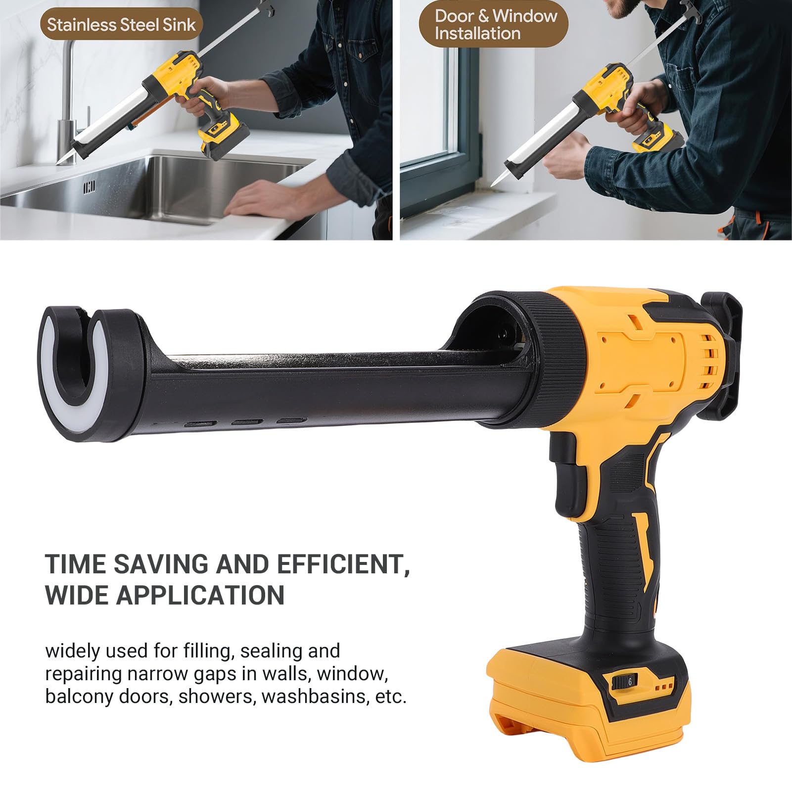 Asixxsix Pistolet Caulking, 6 prędkości ładowalny bezprzewodowy pistolet Caulking ABS z światłem LED 550Lb siła nacisku, elektryczny pistolet Caulking do kuchni Napełnianie łazienki