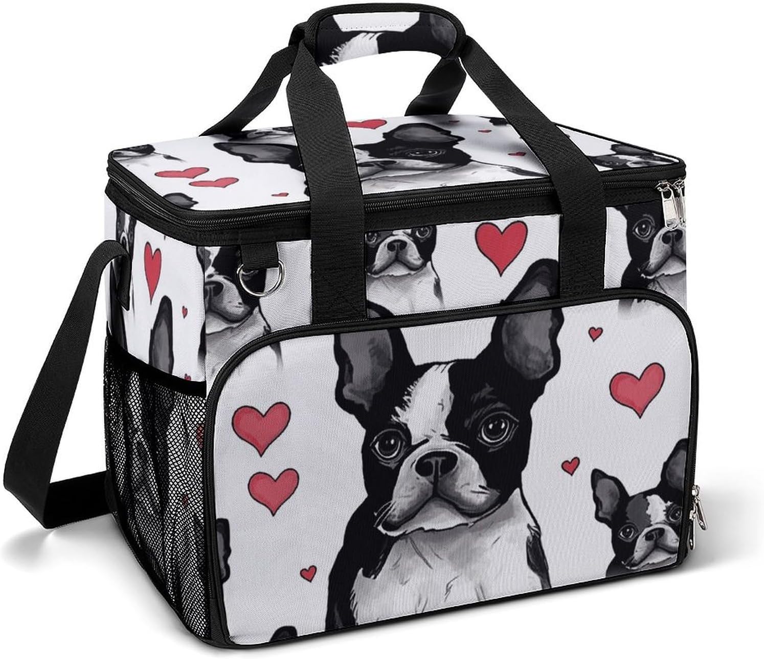 Insulated Picnic Backpack Tote Bag, Large Capacity 30L Boston Terrier Dog Cooler Bag Leakproof Beach Bags Portable Lunch Box Waterproof Picnic Basket for Beach Camping BBQ