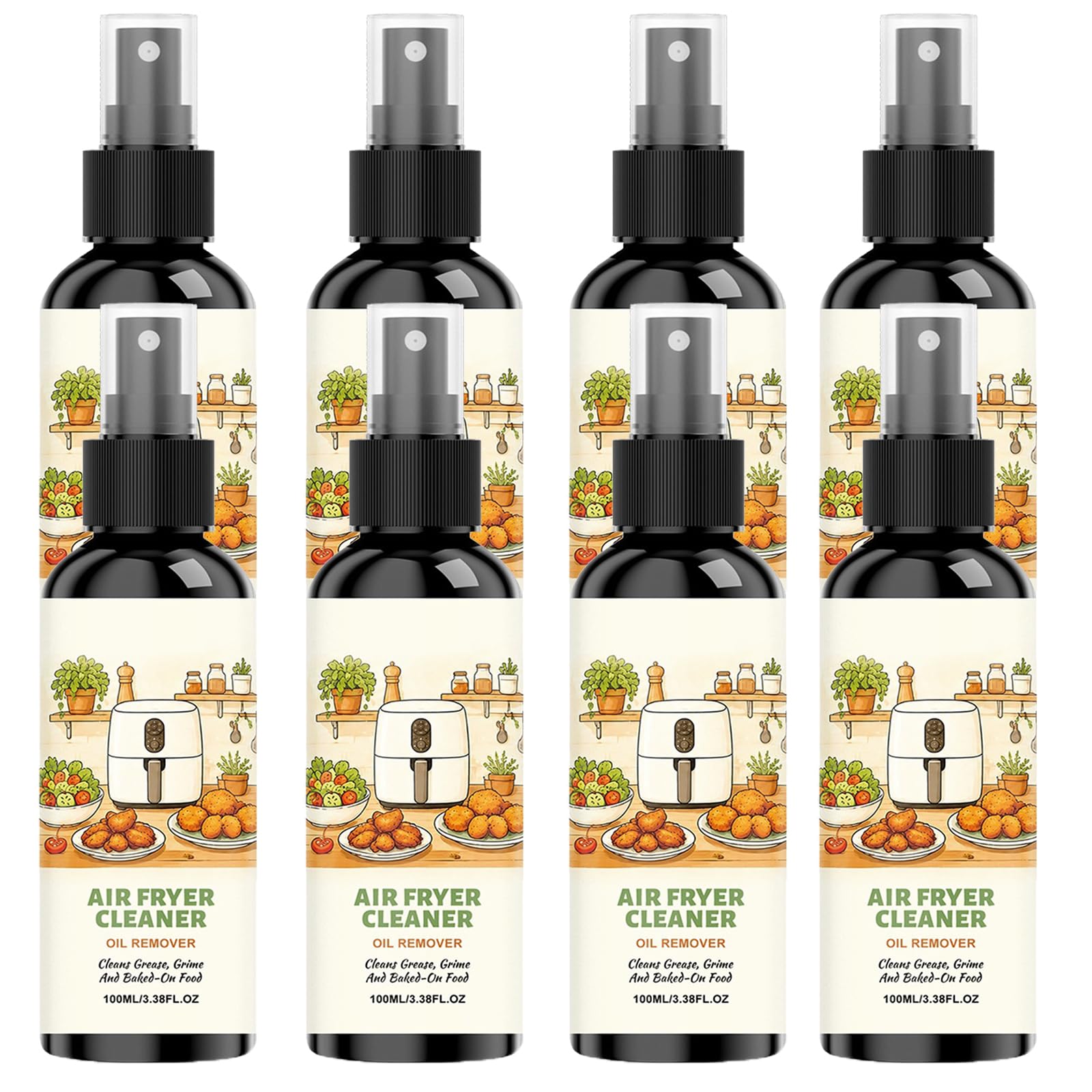 2-in-1 Airfryer-Reiniger und Entfetter-Spray, Airfryer-Reiniger-Spray, Küchenentfetter für Grills, Spezieller Fettlöser für Backofen und Herd (100 ml + Schwamm) (8pcs)