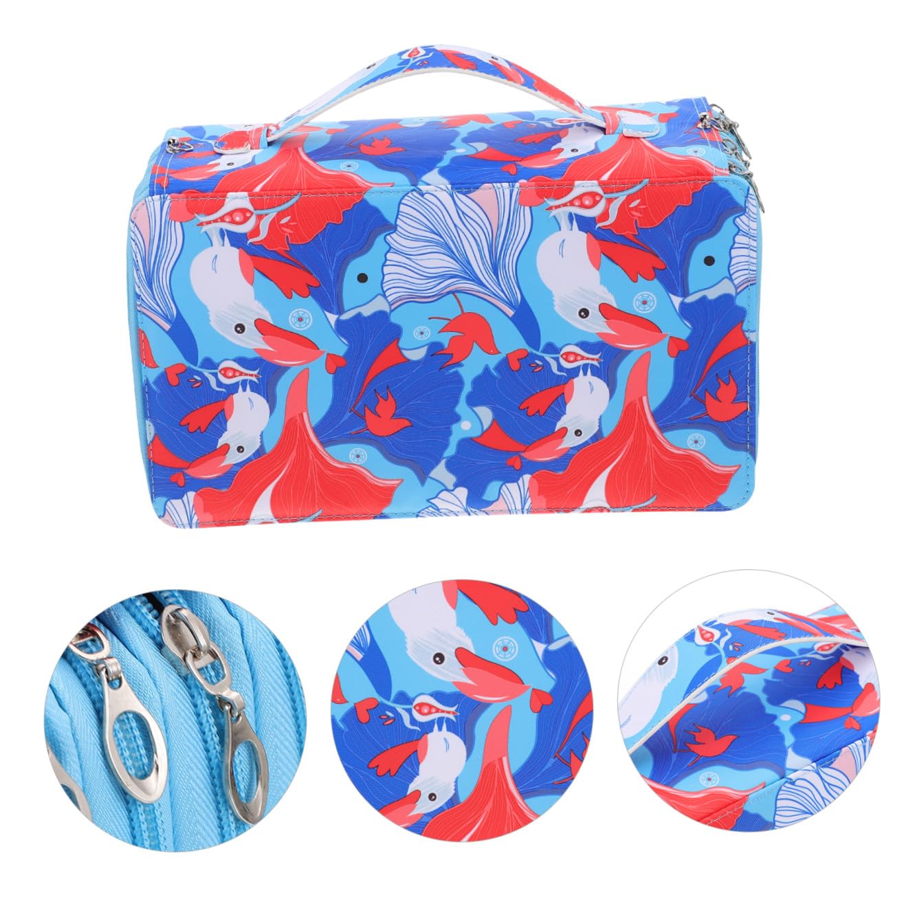Astuccio Portamatite Grande Capacità Multistrato Blu Maniglia | Tessuto Oxford, Anelli Elastici e Zip, Astuccio Matite Arrotolabile per Scuola e Lavoro, Back To School Party