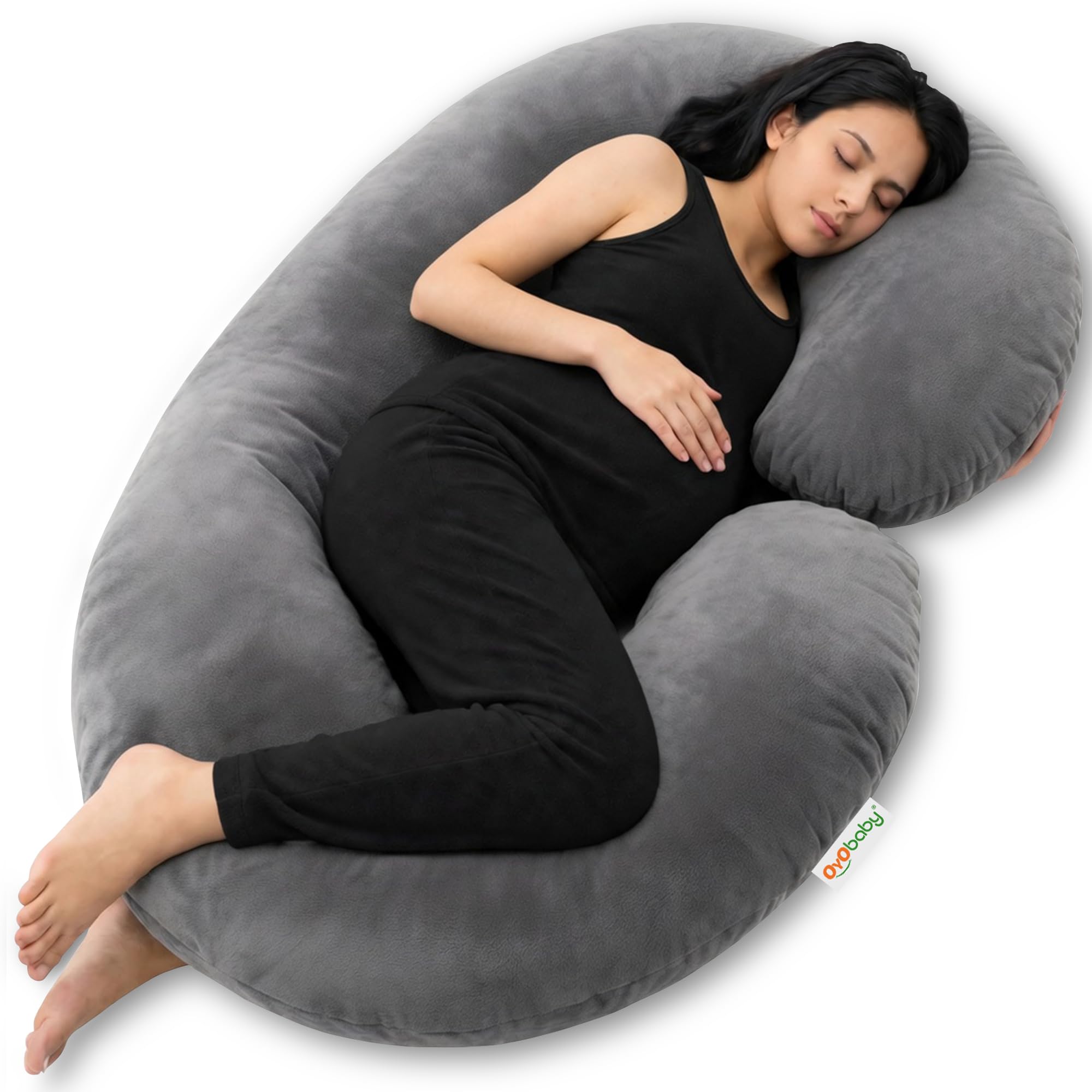 OYO BABY Maternity Pillows for Pregnant Women with Washable Premium Velvet Cover| Maternity Pillow with Removable Cover | Pregnancy Pillows for Sleeping | C-Shaped Maternity Pillow (Grey Color)