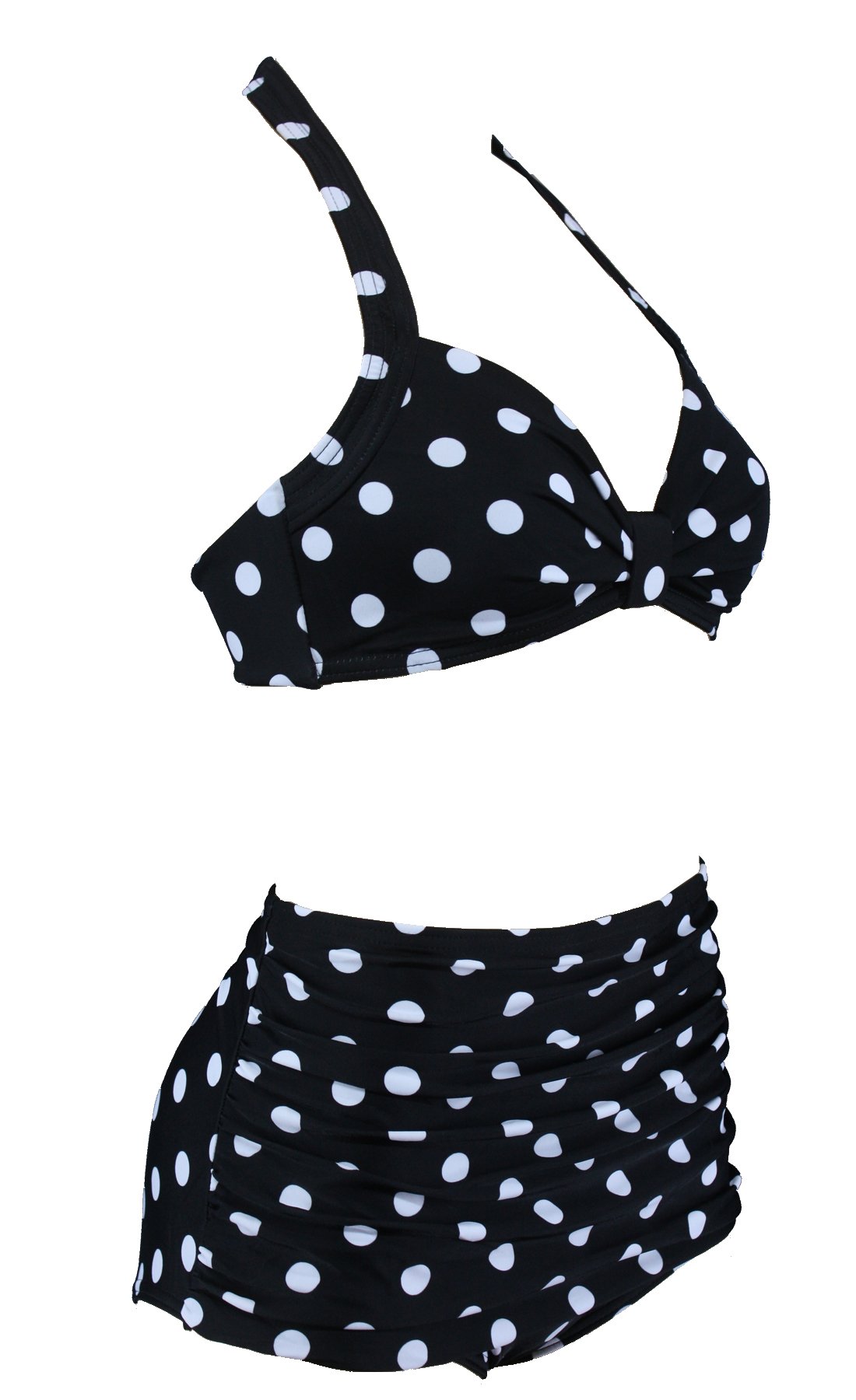 Aloha-Beachwear Polka Dots Vintage Look High Waisted Damen Neckholder Bikini M1061, gepunktet (as3, Numeric, Numeric_44, Regular, Regular, Schwarz/Weiss, XL)