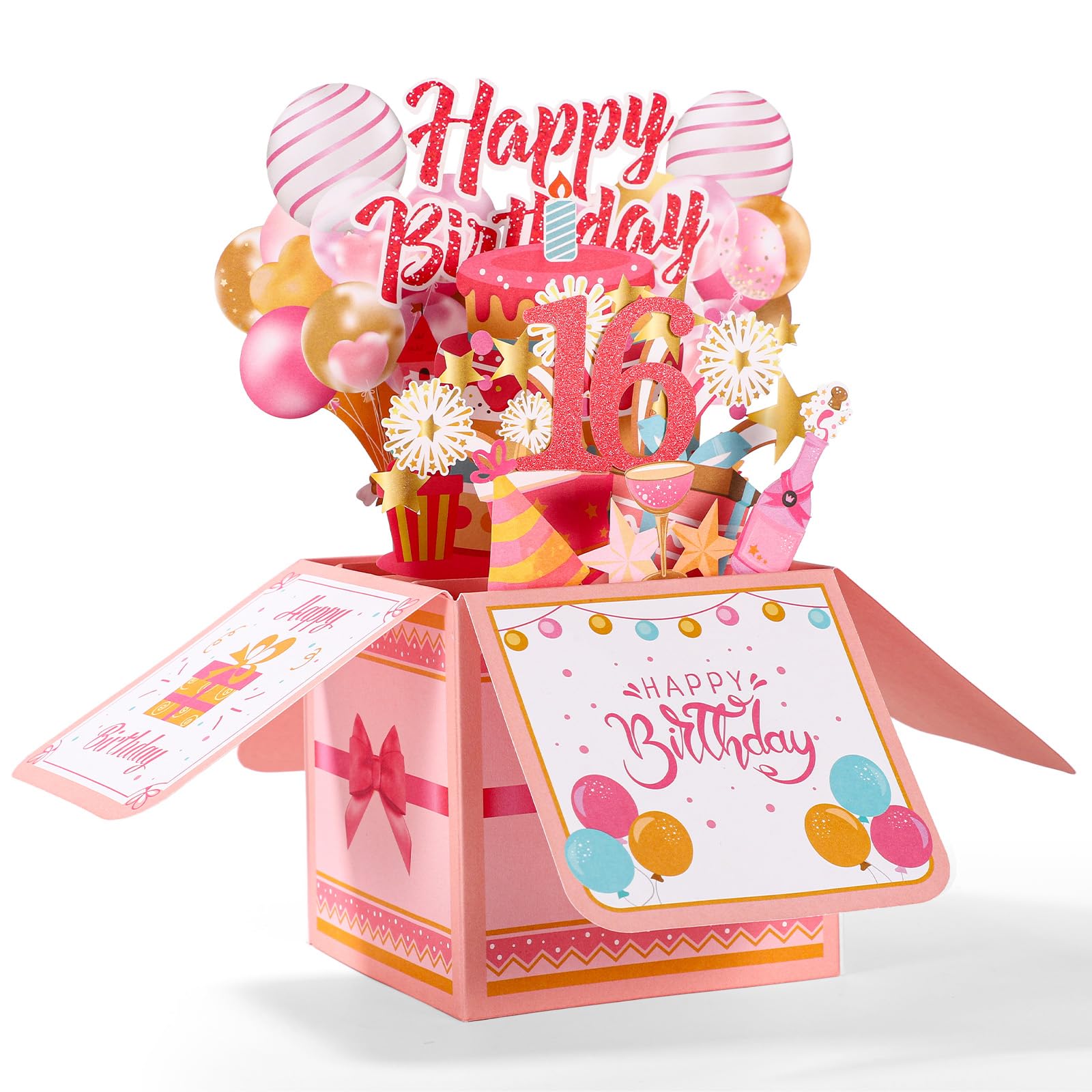 Happy Birthday Pop up Card, Colorful Happy Birthday 3D Greeting Card with Envelope Creative Gift Anniversary Party Decoration Keepsake for Daughter Sister Friends Girls (16th) — image 1