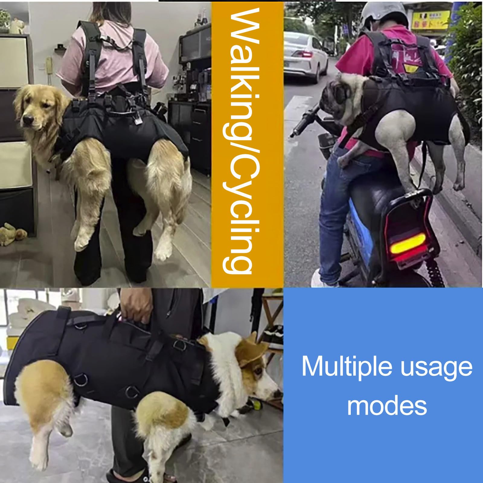 Hundetasche für Kleine Hunde Notfallrucksack | Hundetragegurt Hundetragetasche Unterstützung für Behindert, Gelenkverletzungen, Ältere Hunde Treppen rauf und runter, Autos Hundetragetuch (Black, S)