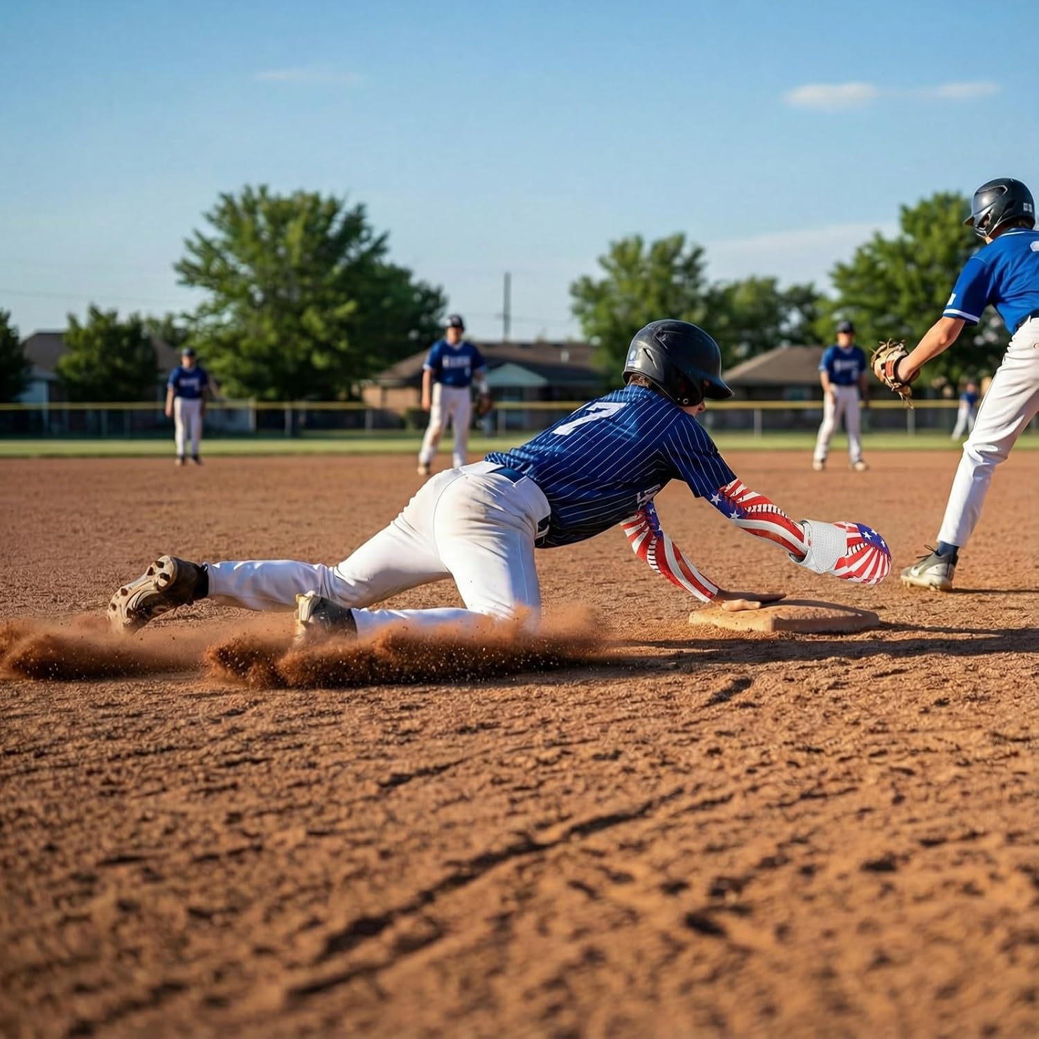 3 Pcs Sliding Baseball Mitt and Arm Sleeves for Youth 250 Anniversary Softball Gear Boys American Flag Adjustable Sport Protective
