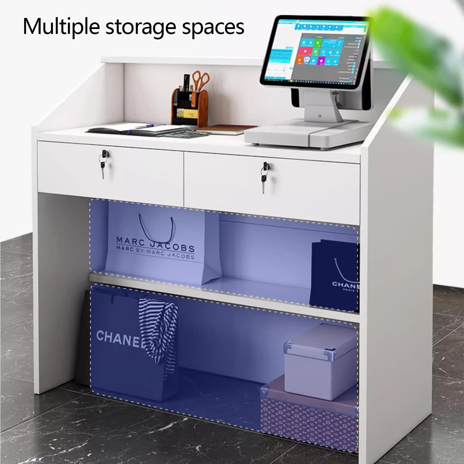 Banco reception moderno con bancone, scrivania multiuso per computer per ufficio domestico, banco reception per cassa e vendita al dettaglio, negozio 60 * 38 * 92cm