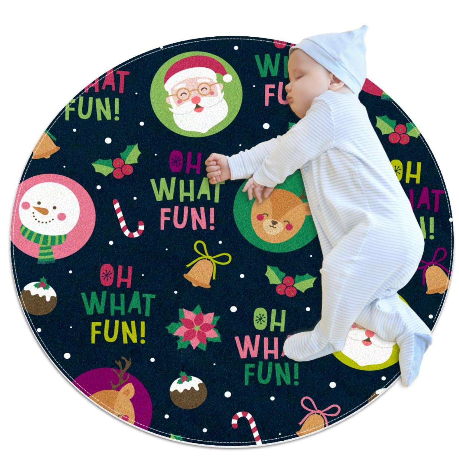 Tapis rond Noël drôle 100x100cm au motif festif original pour le salon