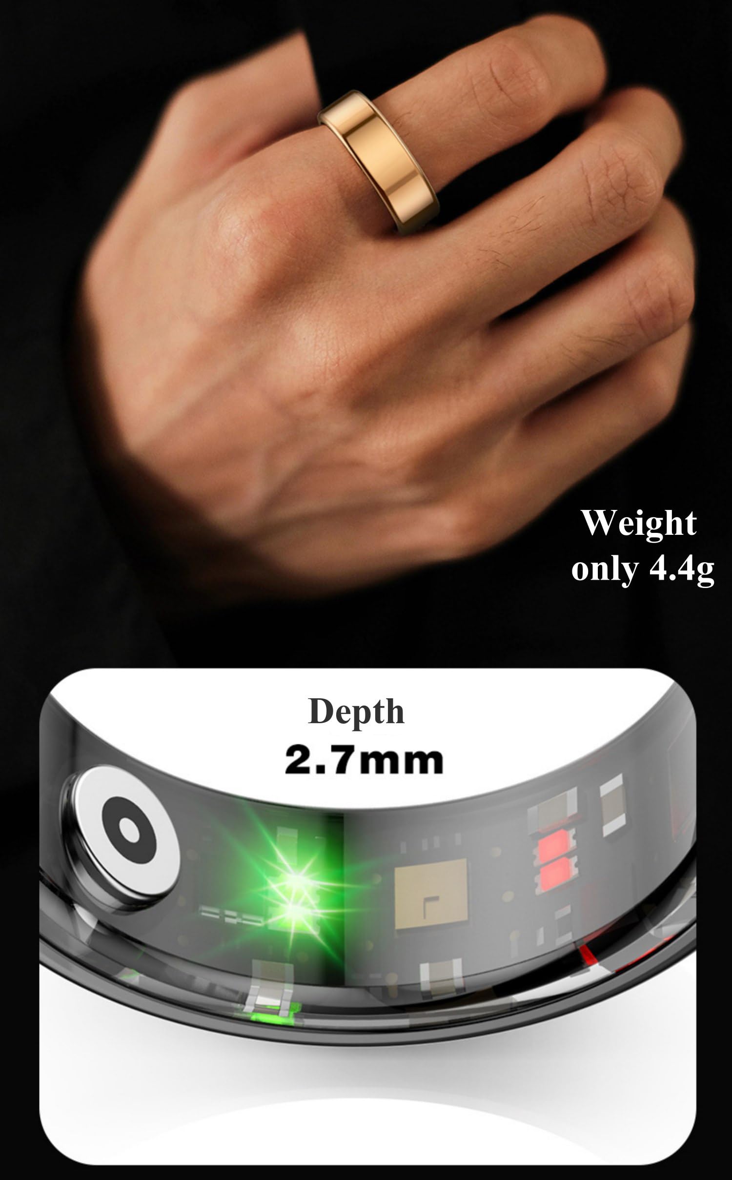 Smart Ring, IP68, anello intelligente impermeabile per uomo e donna con monitor del sonno, frequenza cardiaca, pressione sanguigna, ossigeno, contapassi, monitoraggio delle calorie, anello