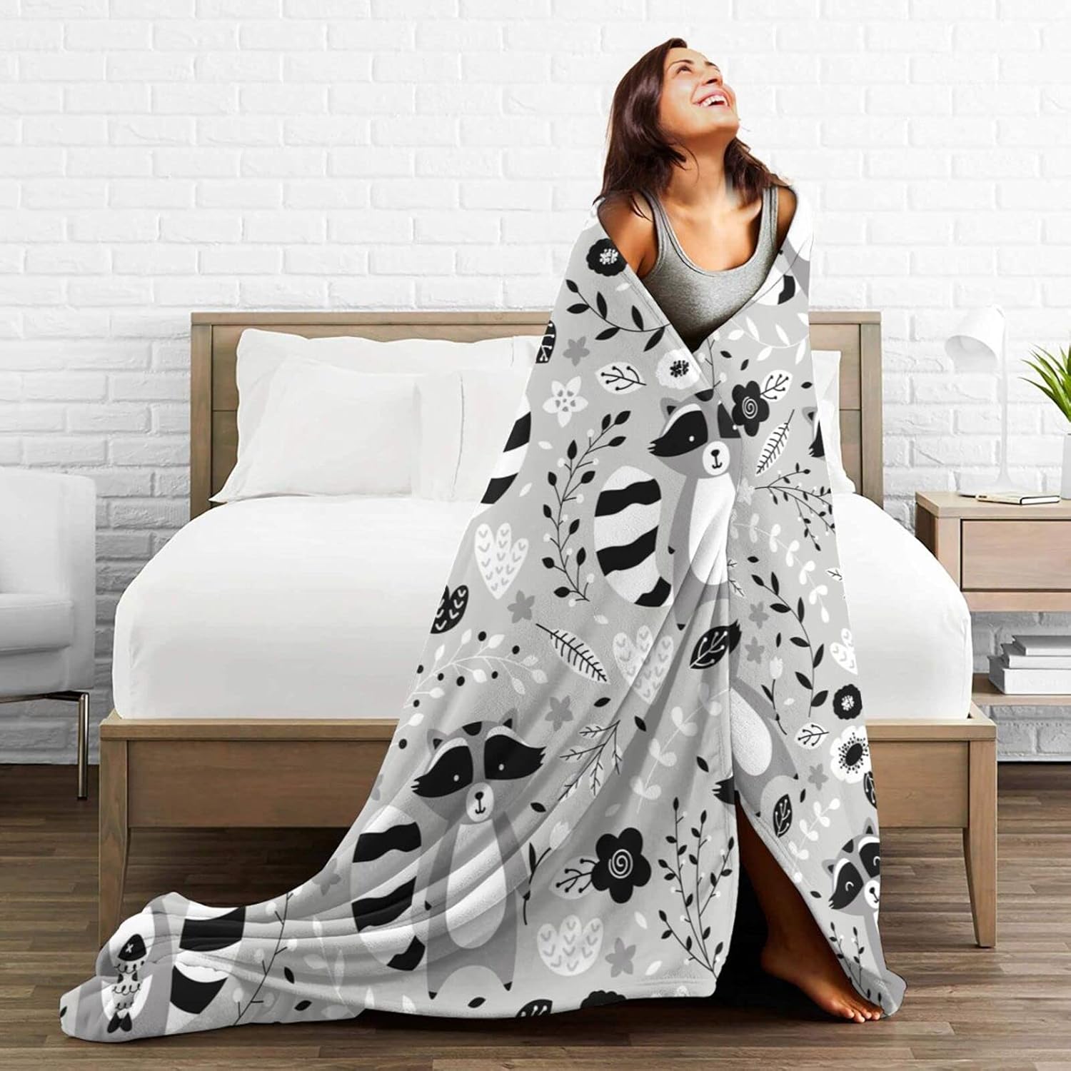 Cute Raccoon Throw Blanket Super Soft Warm Bed Blankets for Couch Bedroom Sofa Office Car, All Season Cozy Flannel Plush Blanket for Girls Boys Adults, 50"X40" - Image 7