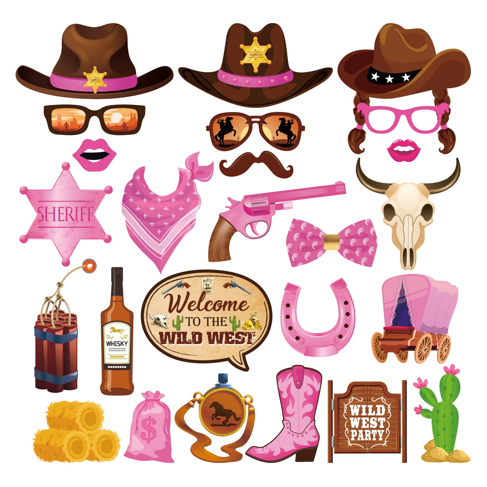 Cc Home Girls 25Pcs Western Cowboy Photo Booth Props Cowboy Photo Booth Patterns Party Decorations Party Favor For Women Cowboy Party Essentials