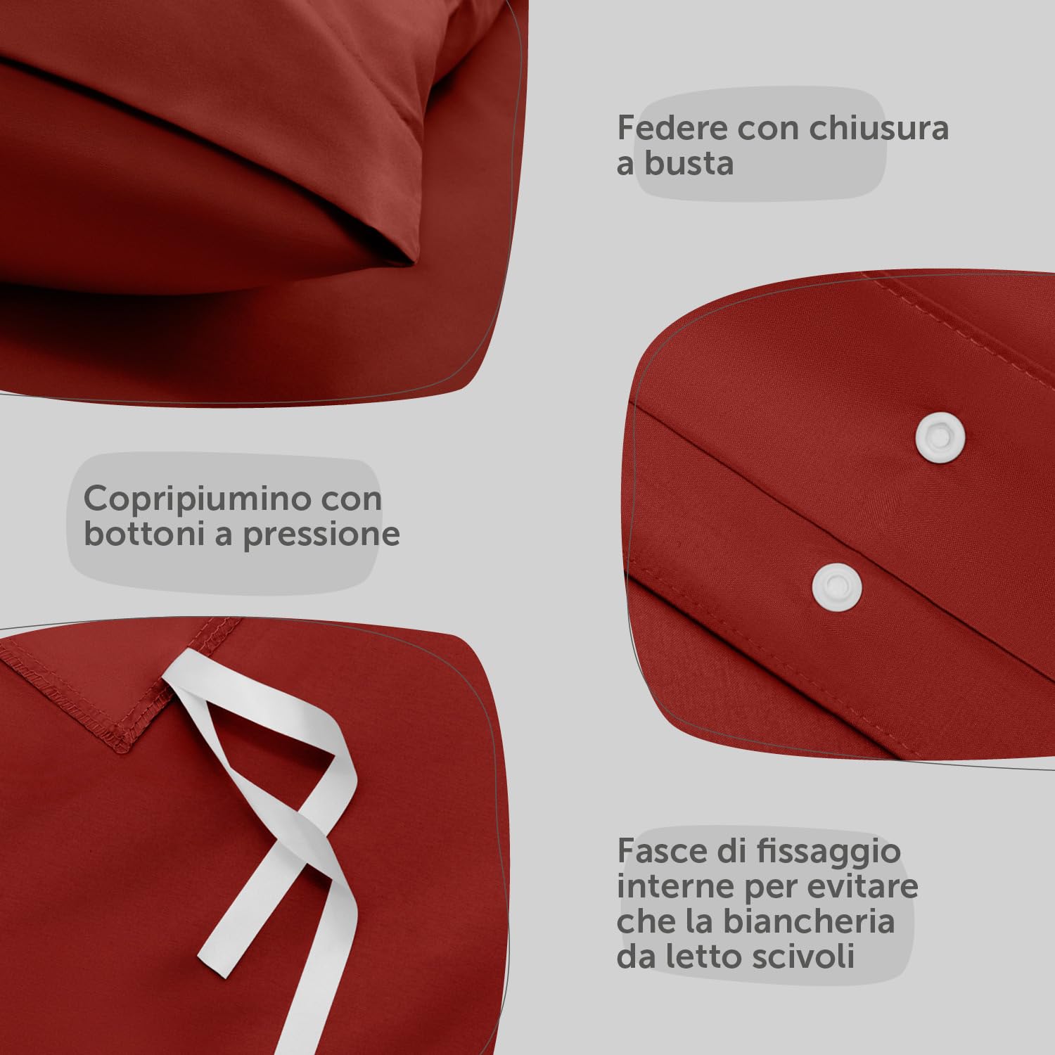 Blumtal Copripiumino Matrimoniale 240x220 e Federe 50x80 - Set di Lenzuola in microfibra extra morbida certificata Oeko-Tex, Set Copripiumino Matrimoniale con 2 Federe - 3 pezzi - Rosso Aurora