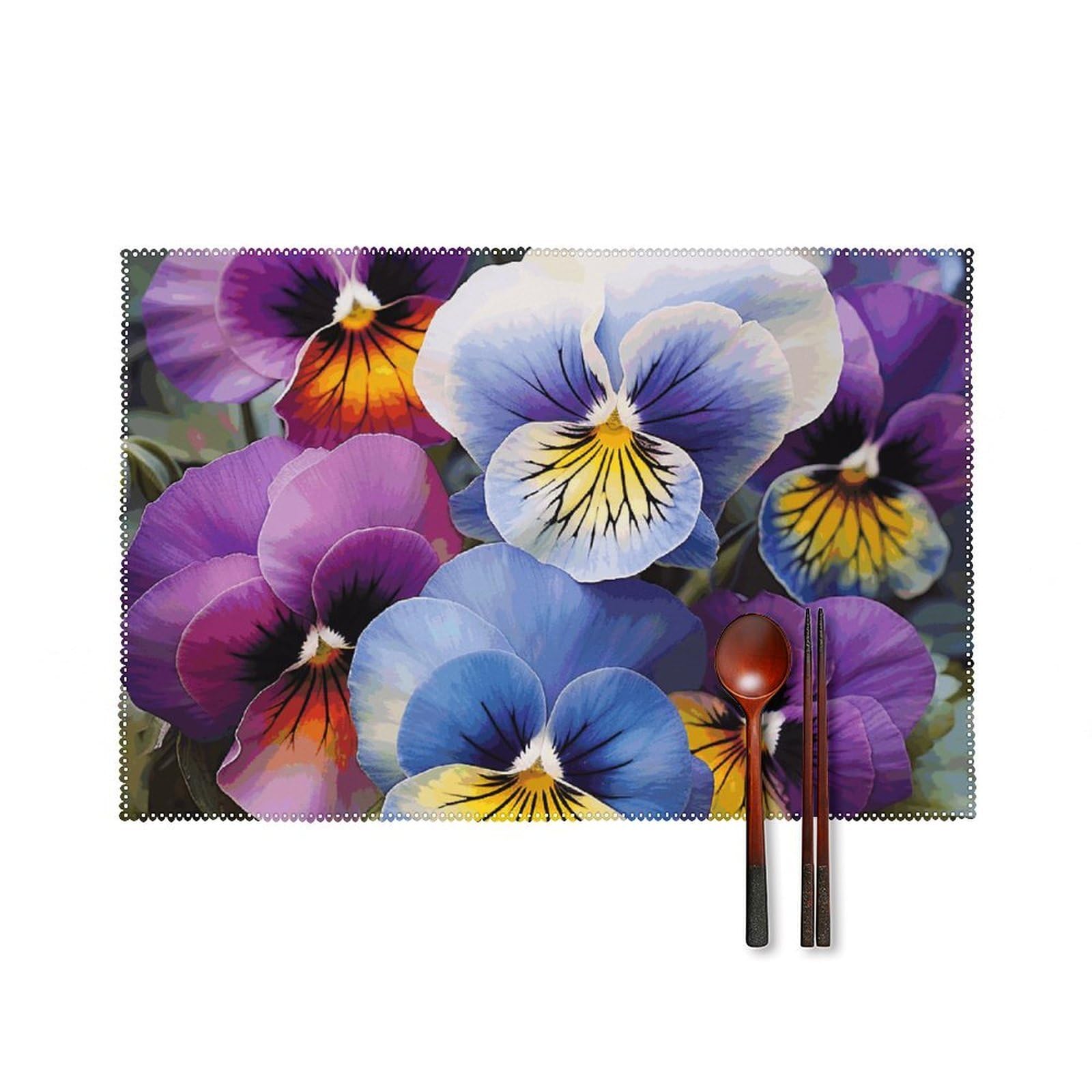 Pansy Perfection Placemats Set of 6, 12x18 Inch Heat Resistant Washable Canvas Table Mats, Stain Resistant Decorative Dining Placemats for Kitchen, Restaurant, Outdoor Party