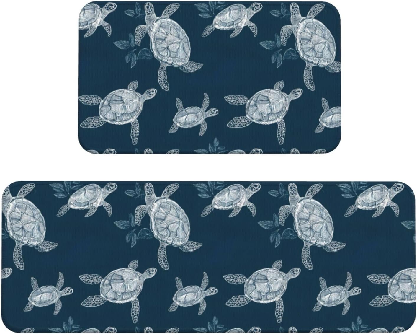 Hand-Drawn Turtle Print Kitchen Rugs Sets of 2 Non Slip Washable, Anti Fatigue Kitchen Mats for Floor, Home Decor