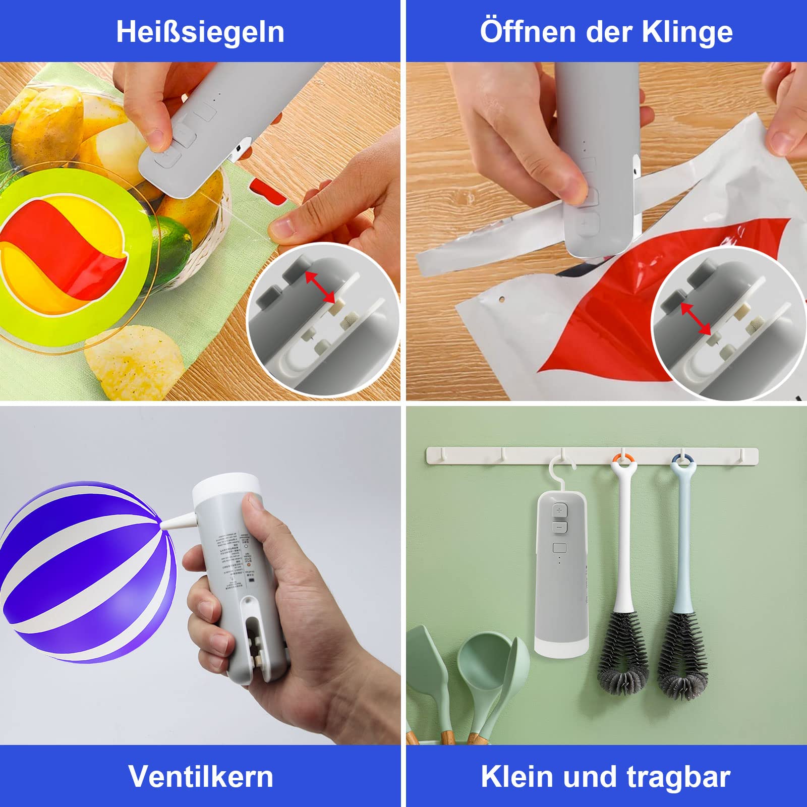 Mini Vakuumiergerät – Tragbarer Vakuumierer Für Kontinuierliches Arbeiten, Hohe Geschwindigkeit, Inkl. 4 Beutel & Inflator-Adapter, Grün, Folienschweißgerät Für Lebensmittel Vakuumierer Kontinuierlich Hohe Geschwindigkeit