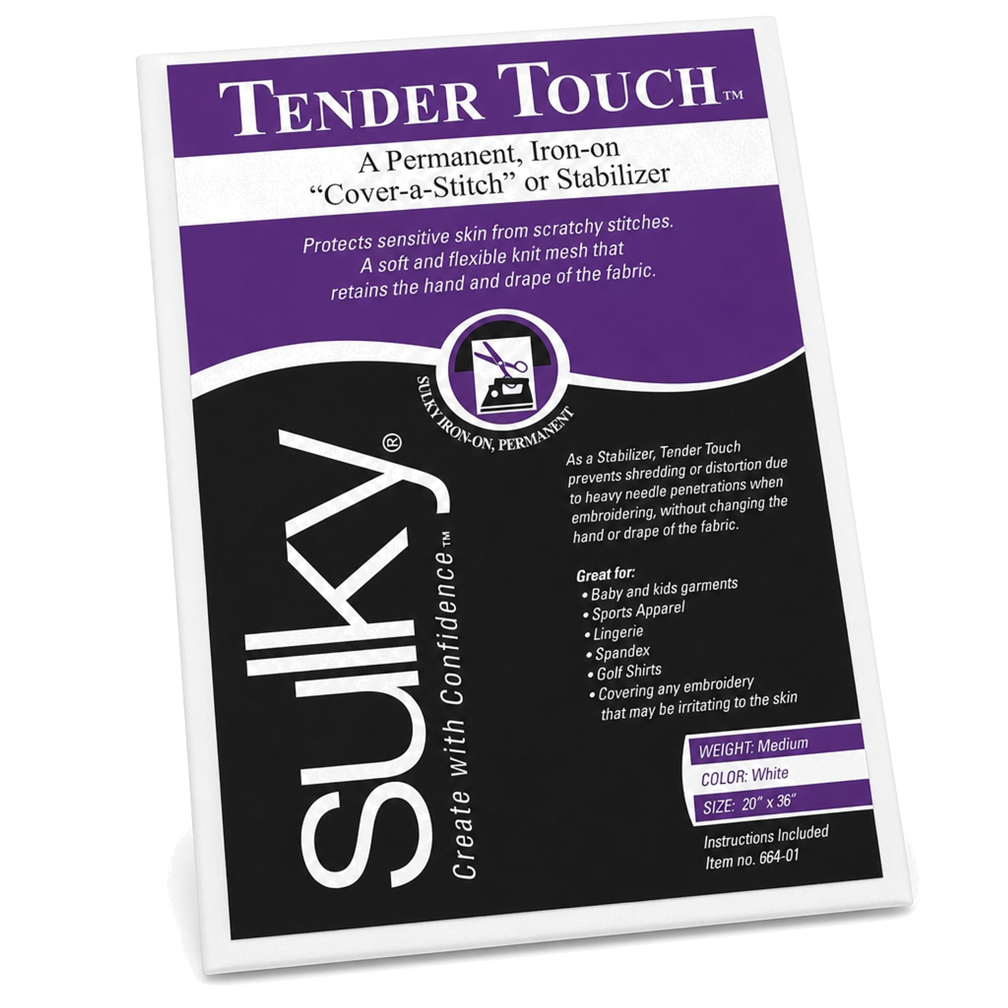 Sulky of America Cut Away Tender Touch Iron-On Backing White, 20" by 36", Plum Dandy (664-01)