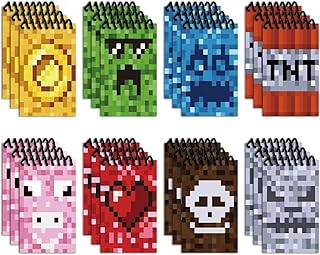 24 Pieces Multicolor Pocket Miner Style Notepads, Pixelated Themed Party Decorations, Classroom Supplies for Teachers, Boys Girls Mining Birthday Party Favors, Mini Notebooks For Kids' Parties 8 Types