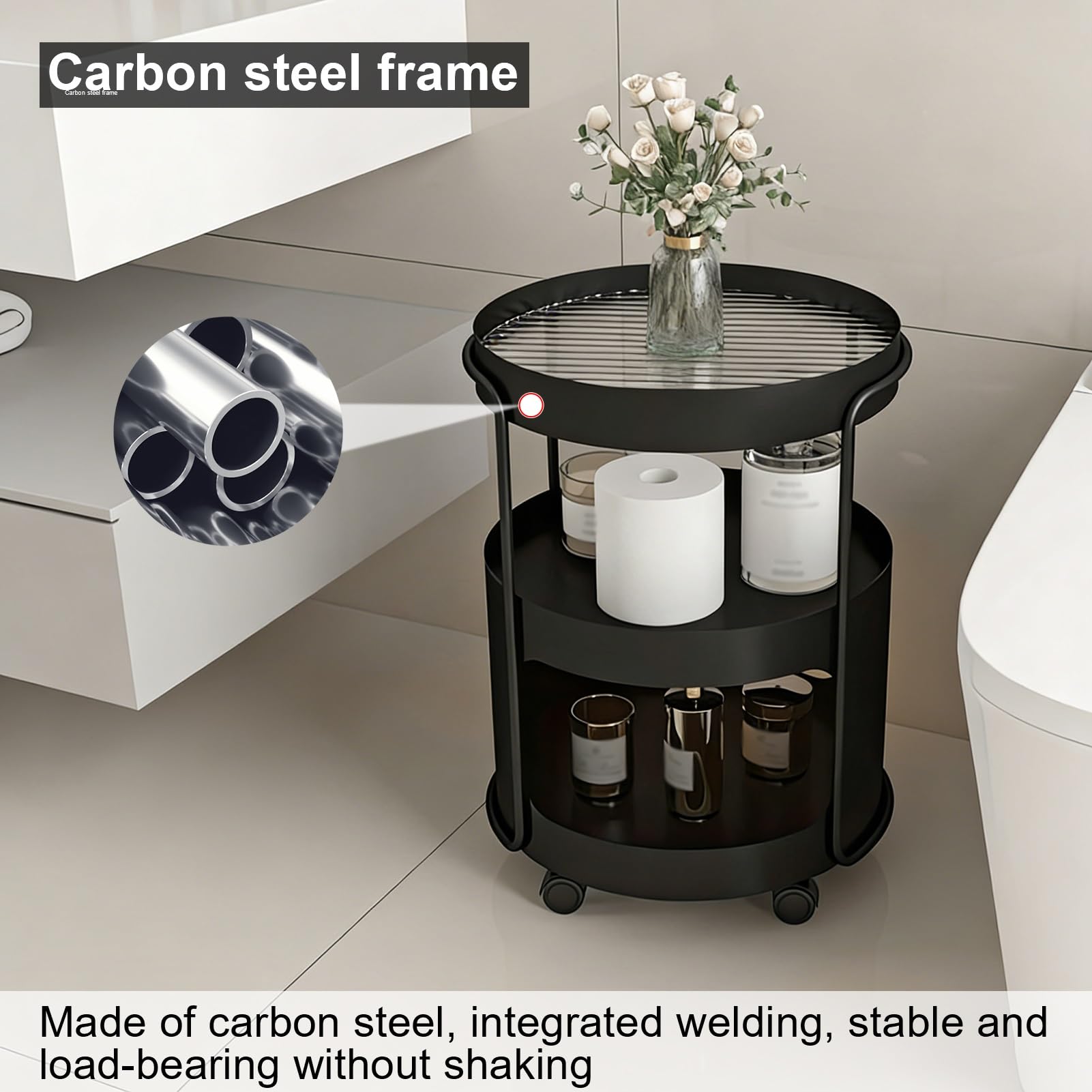 Carrello portaoggetti mobile a 2 livelli, tavolino in metallo con ruote, organizer da pavimento stretto per cucina e lavanderia, scaffale versatile per piccoli spazi