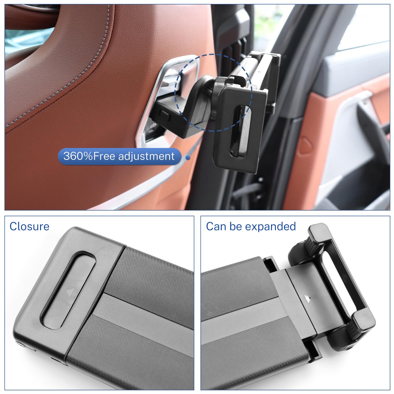 KUNGKIC Supporto per tablet da auto per BMW X3 X5 X6 I20 G05 G06 G45 G60 G61 G70 Estensibile Supporto per cellulare Poggiatesta universale girevole a 360° (Supporto per tablet 2.0)