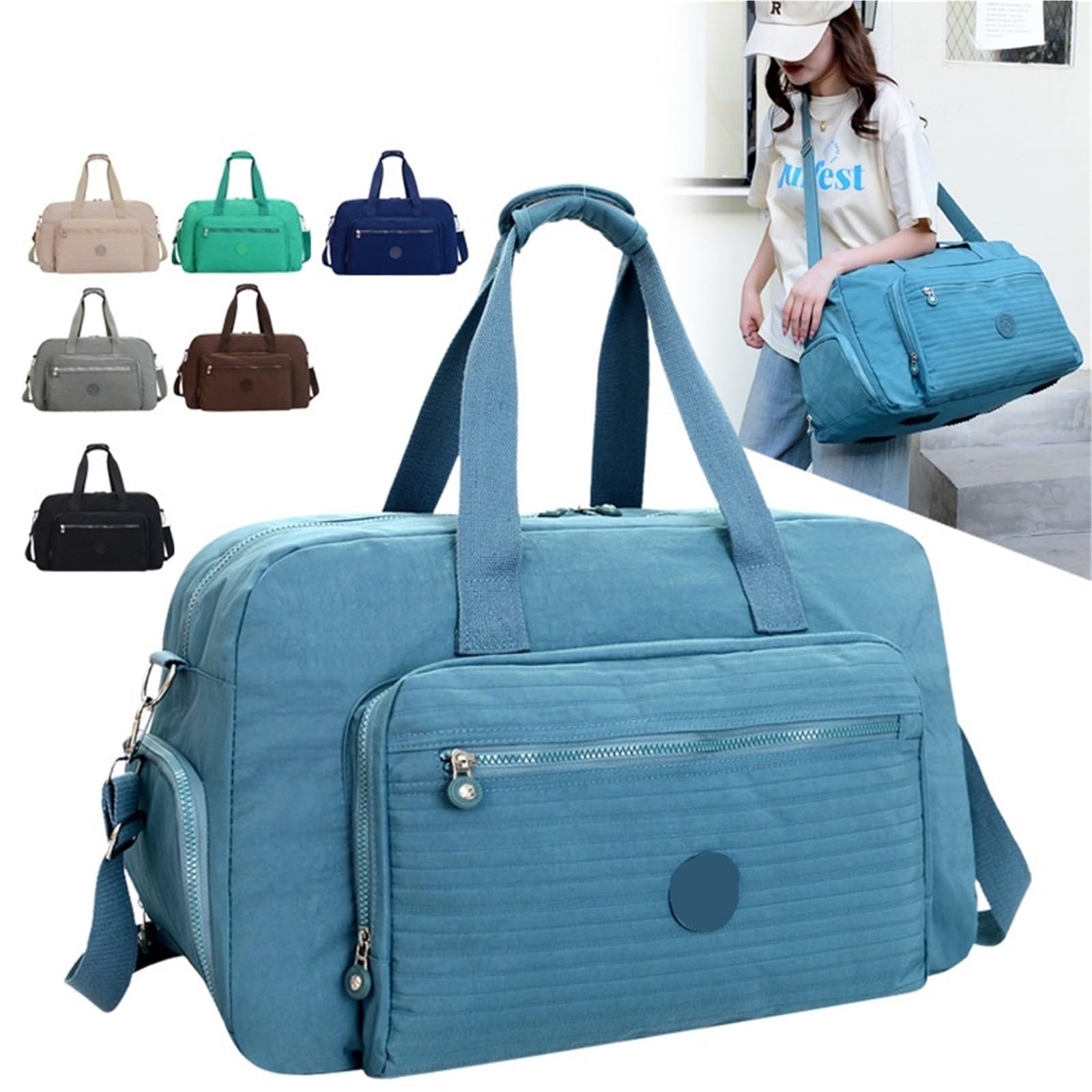 Sporttasche Fitness Gym Bag Outdoor Travel with Shoes Pocket Handbag Daily Training Yoga Multi-Functional Casual Trip Crossbody Bag(Lake Blue)