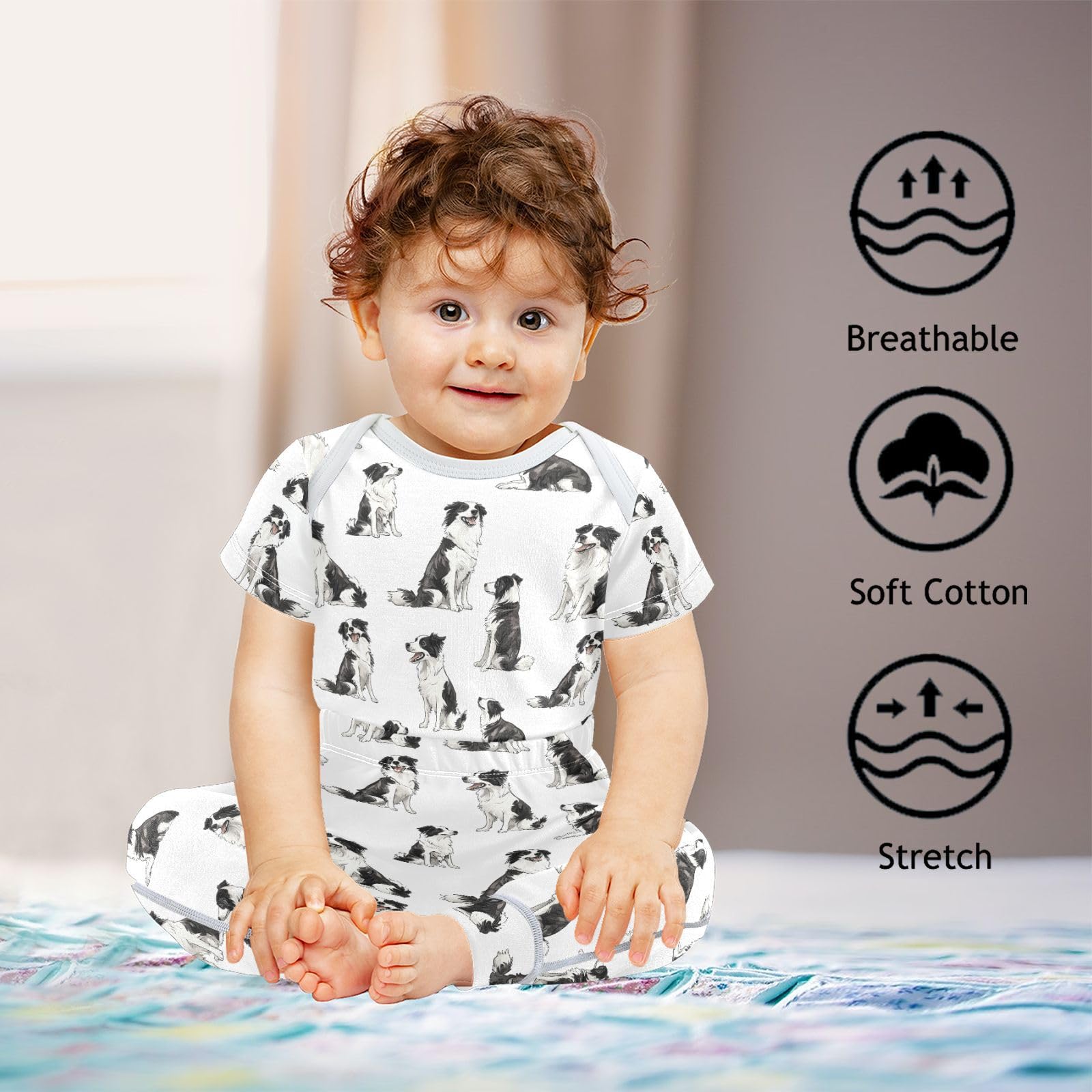 vvfelixl Unisex Short Sleeve Baby Pants Sets,Border Collies Poses Baby Bodysuits Set,Babys Layette Sets Clothes for 18-24M