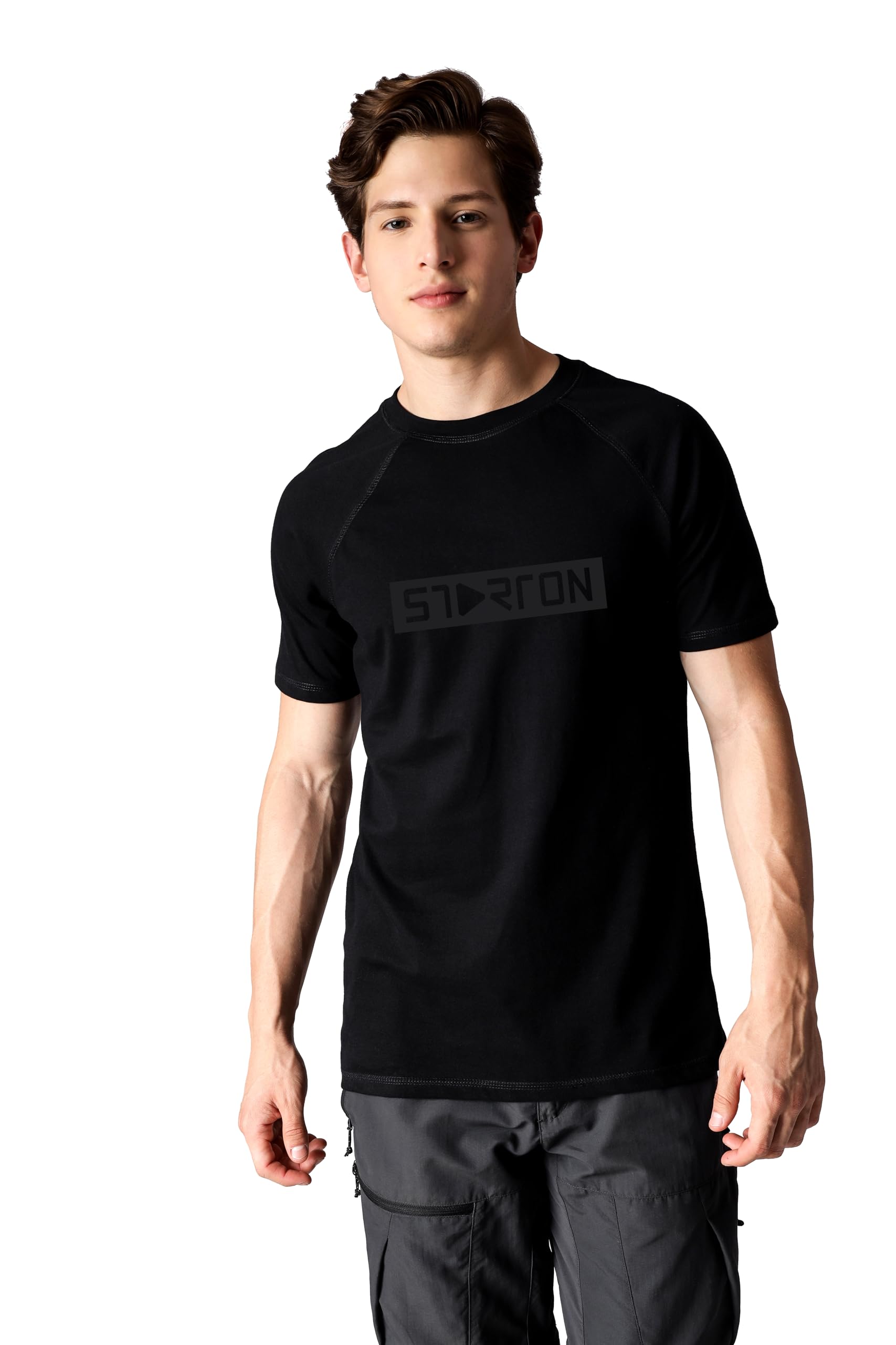 Starton ApparelMen's T-Shirt Smart Slim Fit Pure Pre Combed Cotton Raglan Sleeve New York Print (STM-004) (Large, Black)