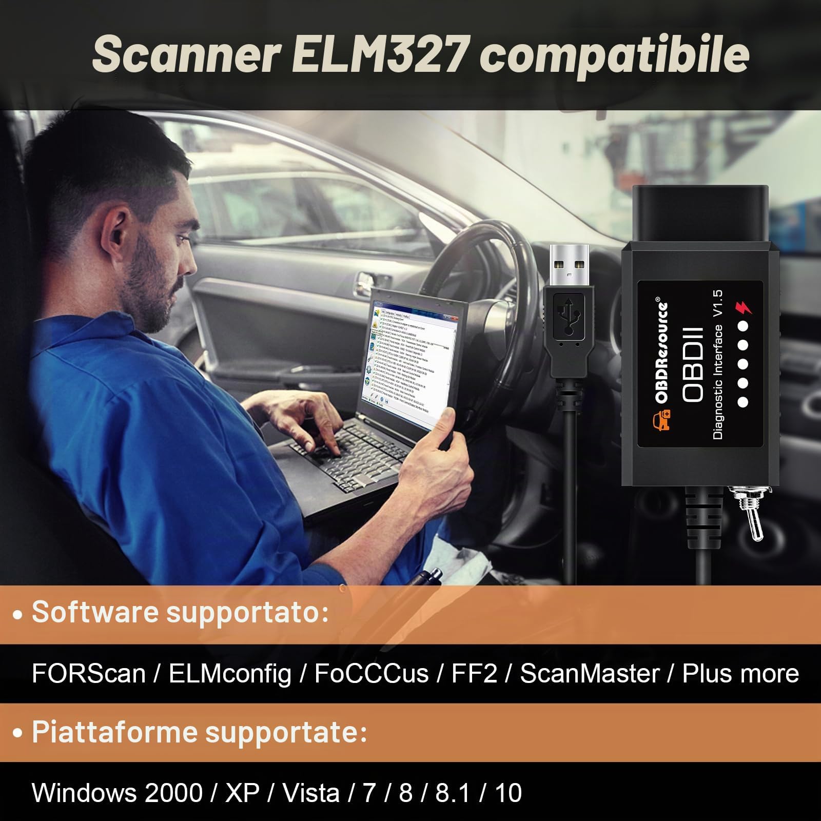 FORScan OBD2-Adapter, OBD2 Dispositivo di Diagnosi, Dispositivo di Diagnosi Auto per Tutti gli Auto con Ms-Can Hs-Can-Switch per la Diagnosi di Pkw e Light, Truck-Code Reader per Ford F150 F250 Solo