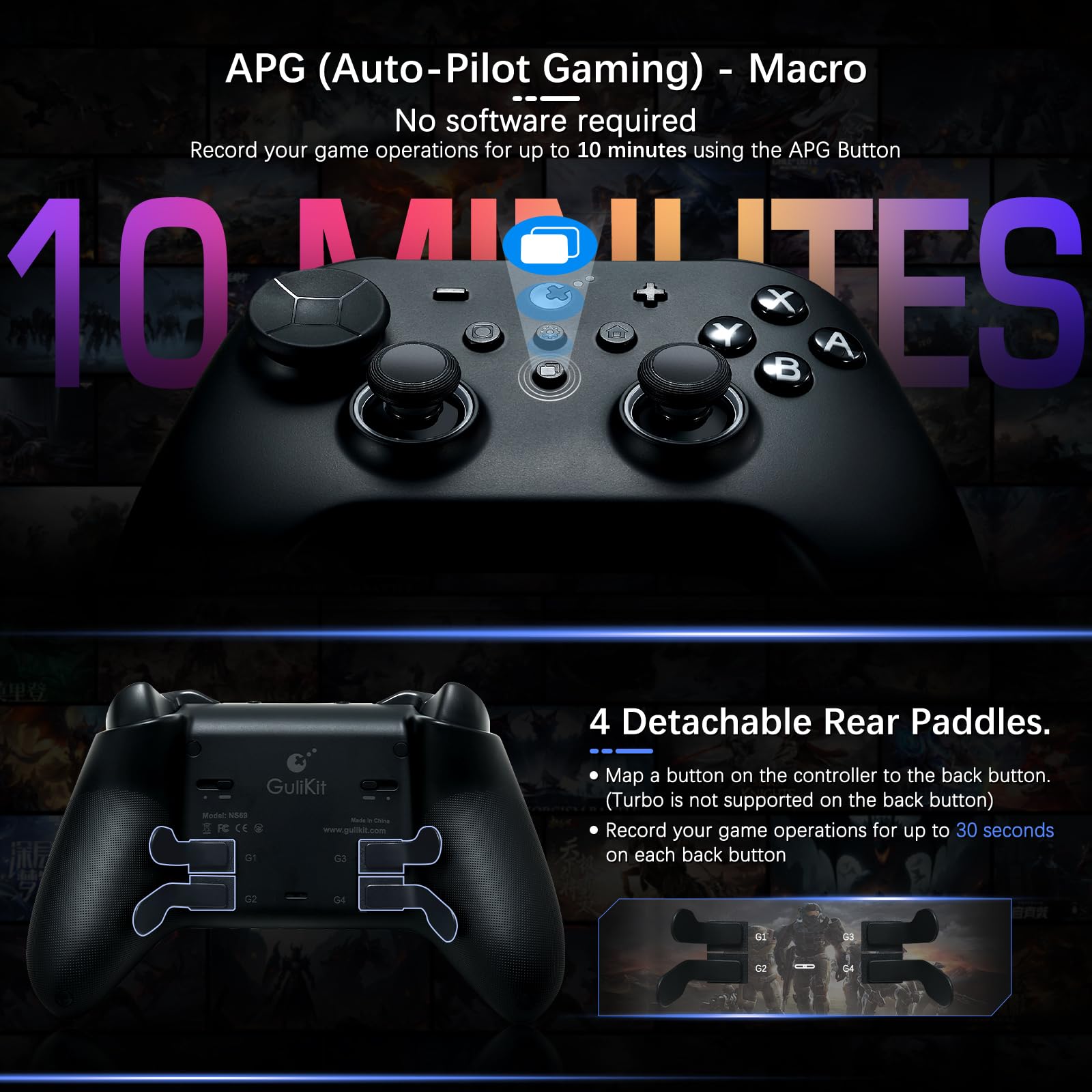 GuliKit TT MAX Manette Sans Fil (Rev.) pour Switch 2/1, PC, Android, iOS, SteamOS avec Joysticks TMR à Tension Réglable sur 720°, 4 Boutons Arrière, Hyperlink 2 pour une Faible Latence de 2,16ms–Noir