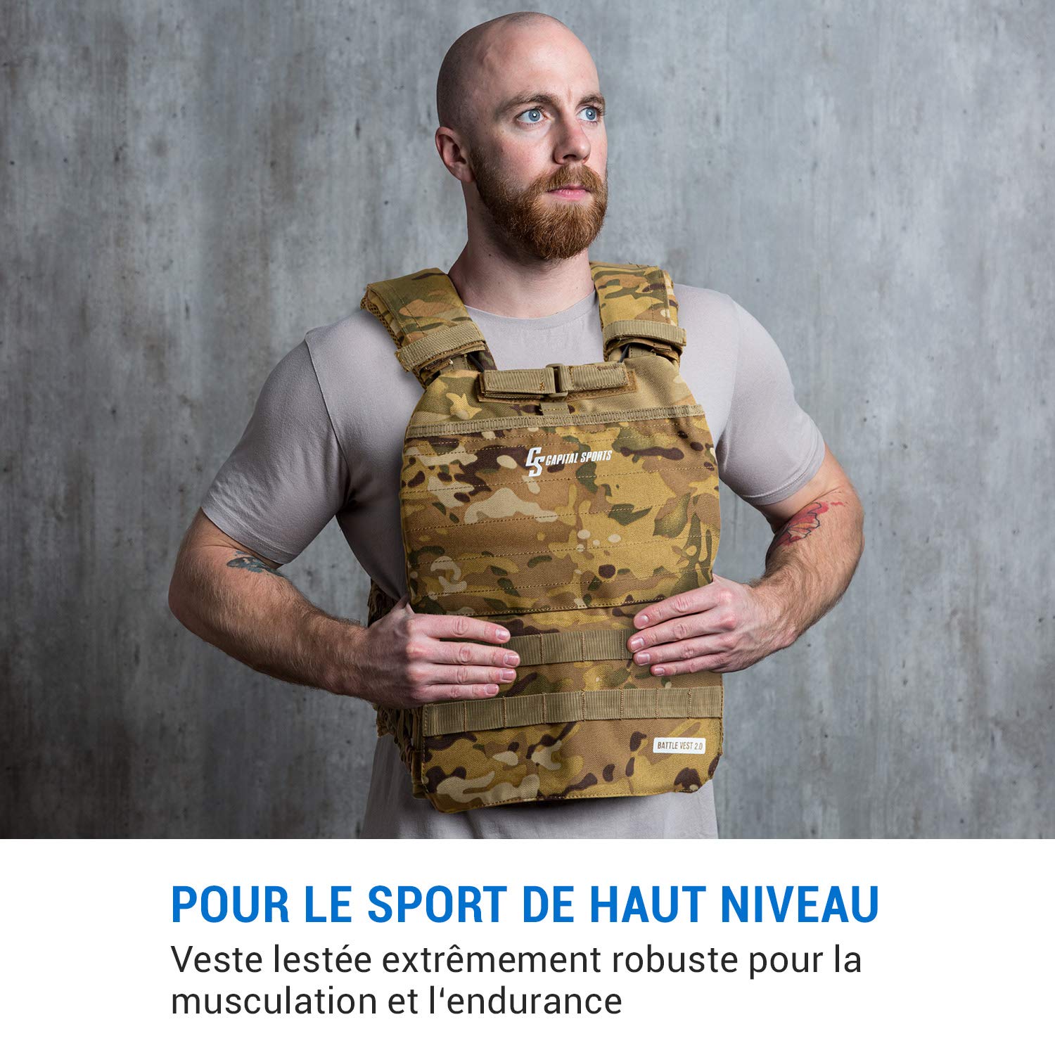 CAPITAL SPORTS Battlevest 2.0 - Veste lestée, 2 Paires de plaques de Poids incluses, Confort élevé et répartition optimale du Poids grâce au Rembourrage épais