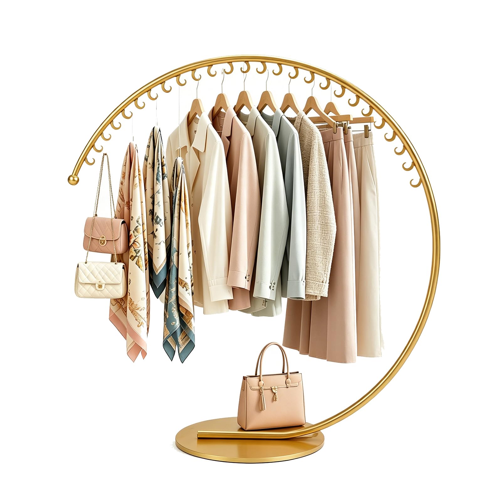 Appendiabiti a C – Portabiti Commerciale con 26 Anelli, Salvaspazio e Resistente, Carico 60 kg – per Camera, Corridoio, Negozio, Moderno Espositore per Abbigliamento (oro, 160x150cm)